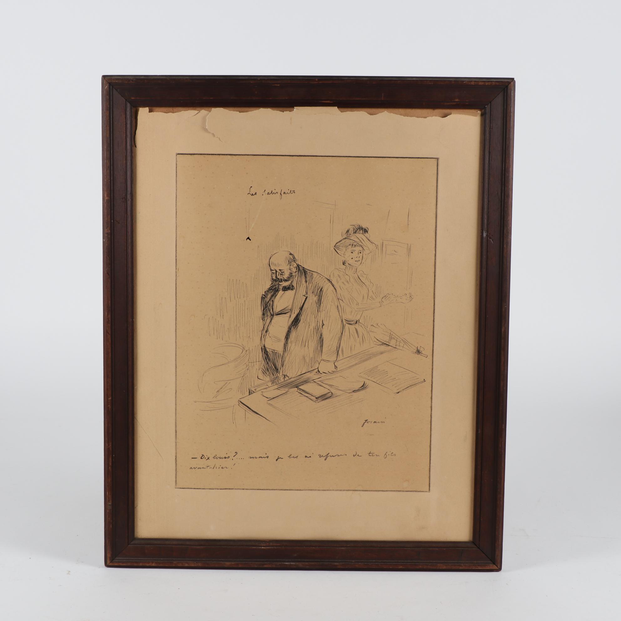 Jean-Louis Forain Ink Drawing "Les Satin Faits"