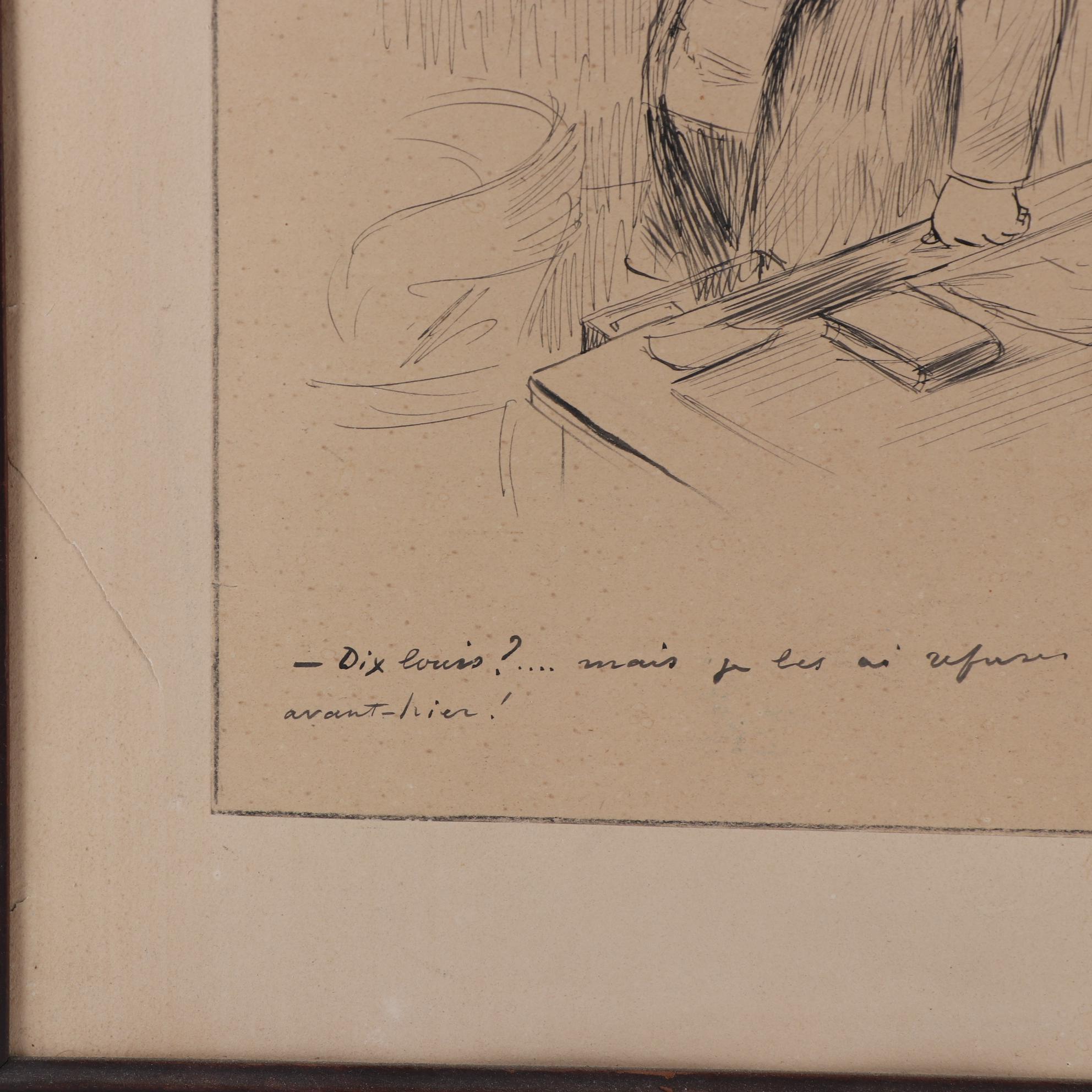 Jean-Louis Forain Ink Drawing "Les Satin Faits"