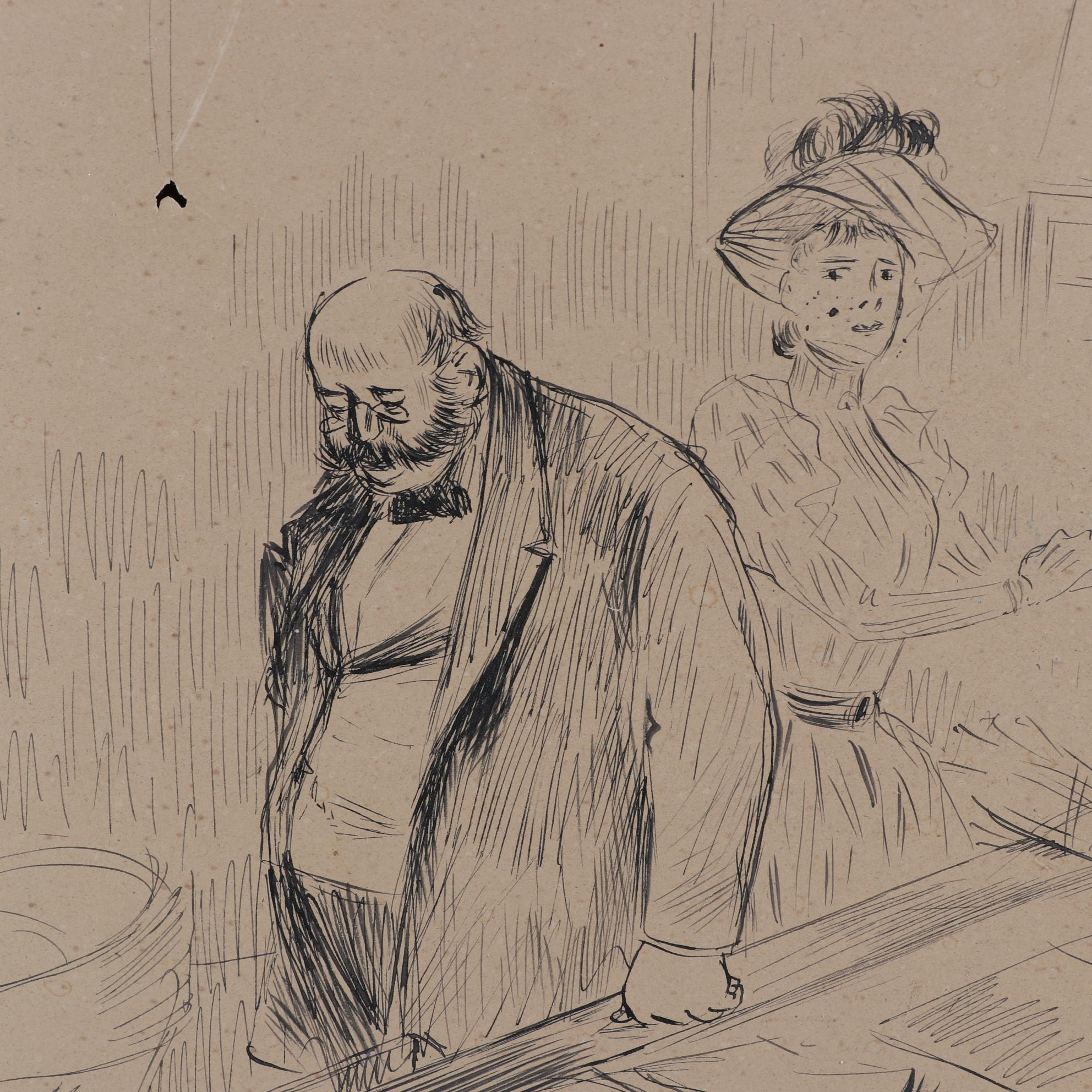 Jean-Louis Forain Ink Drawing "Les Satin Faits"