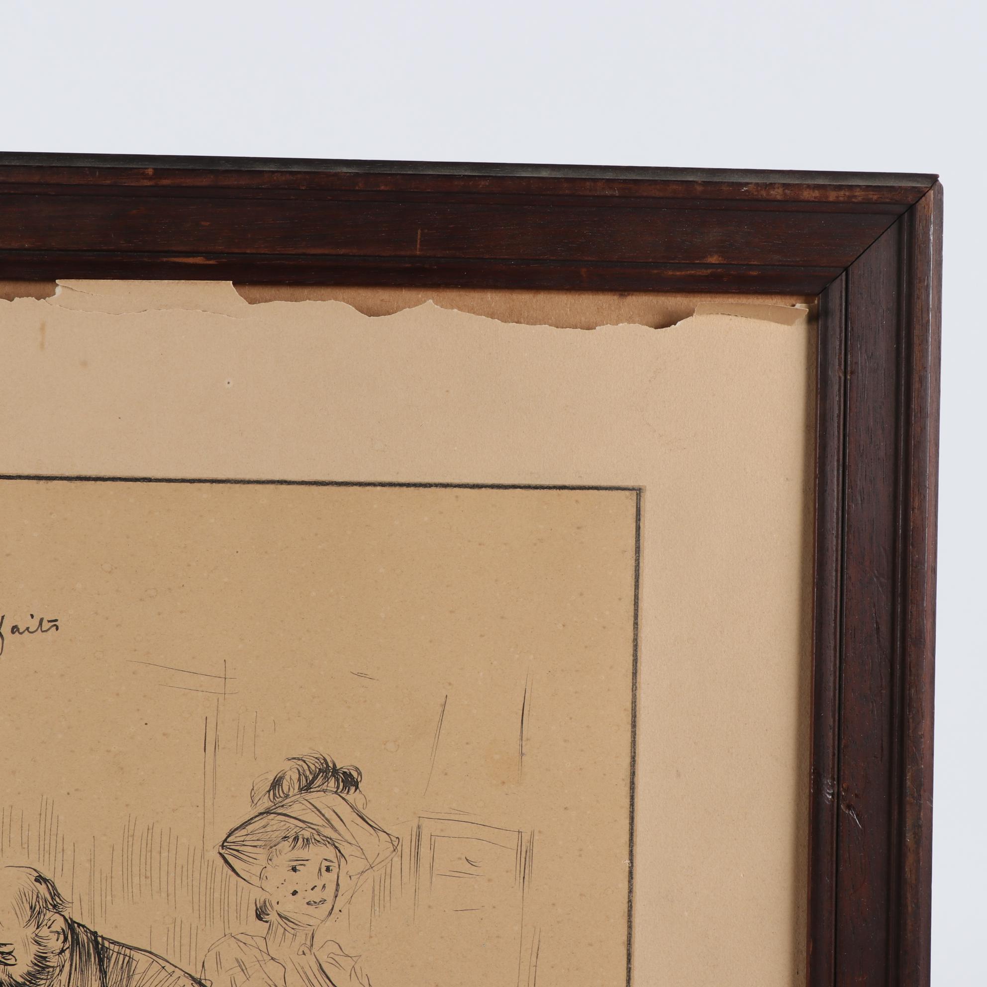 Jean-Louis Forain Ink Drawing "Les Satin Faits"