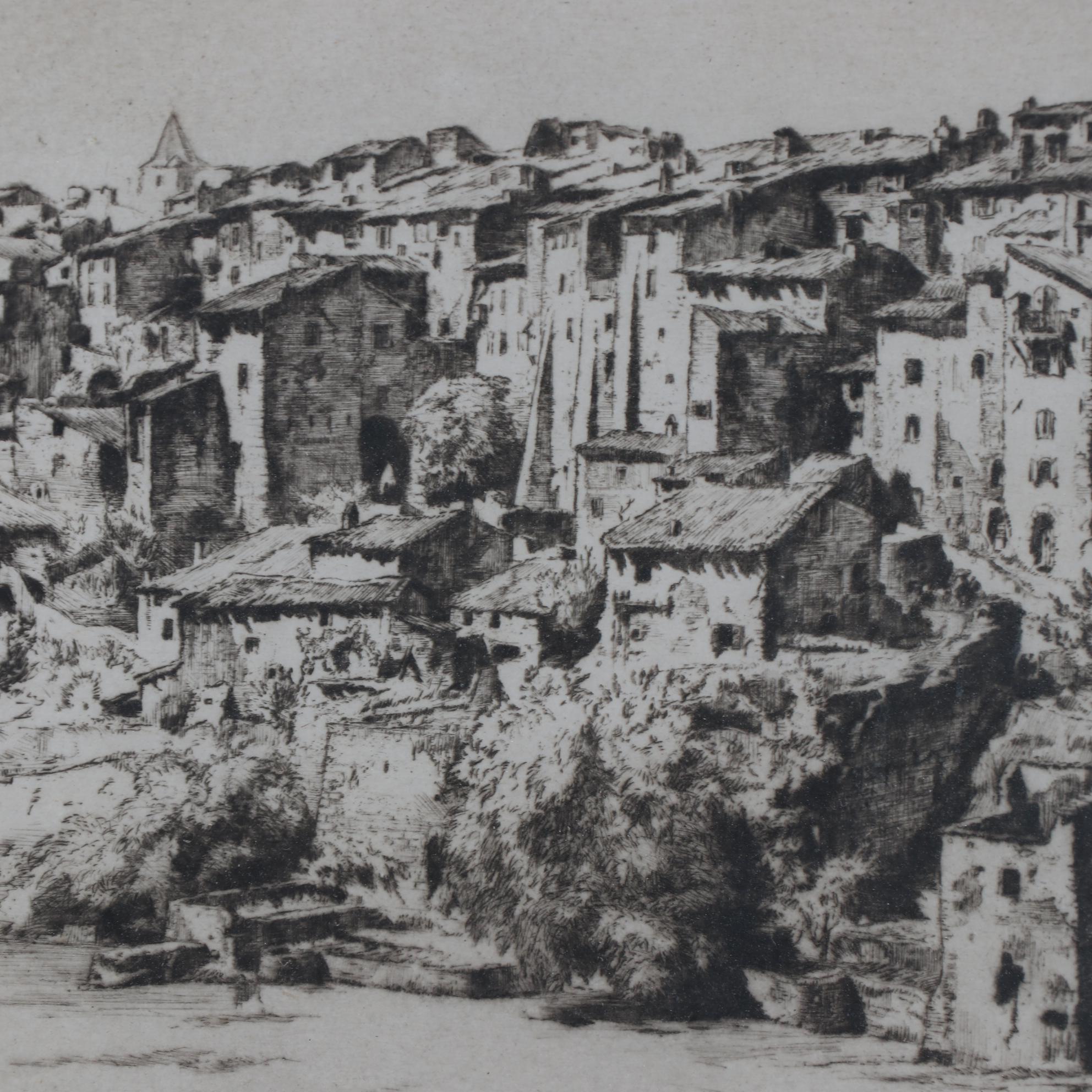 Pierre Louis Moreau Limited Edition Etching of a Mountain Village