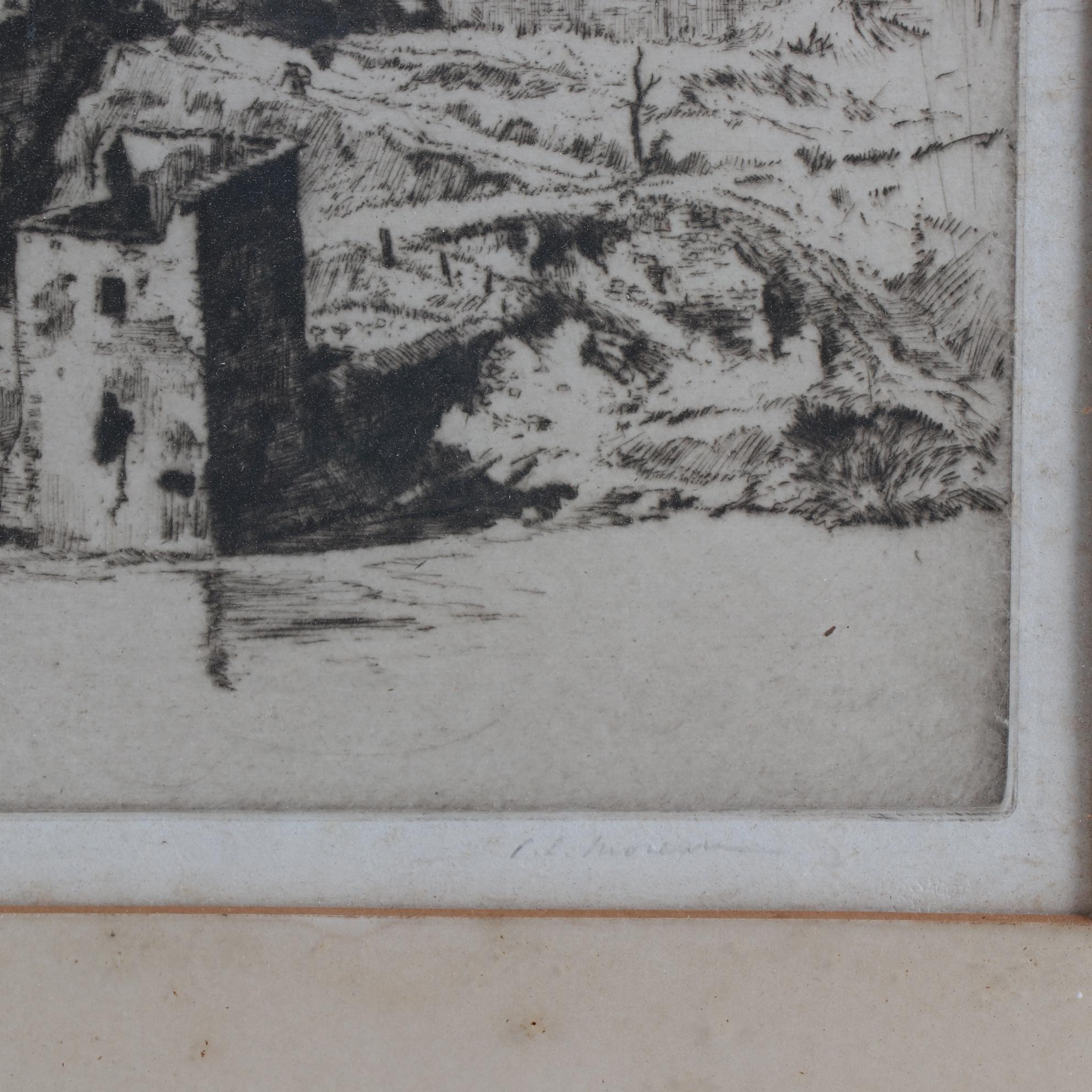 Pierre Louis Moreau Limited Edition Etching of a Mountain Village