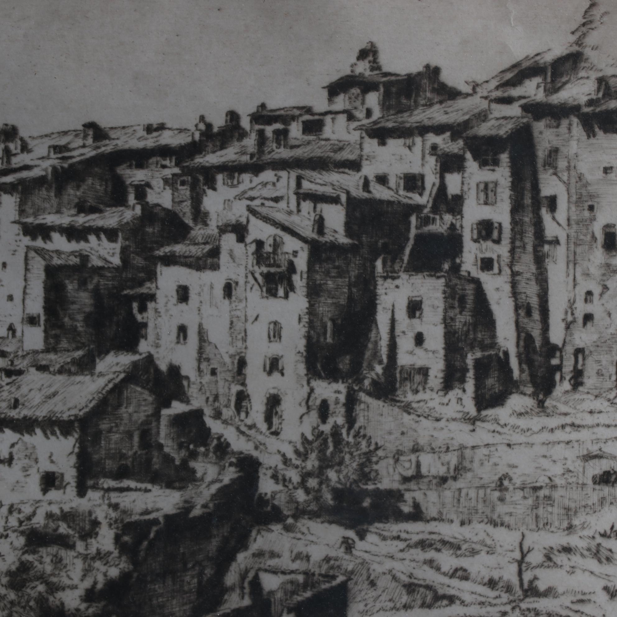 Pierre Louis Moreau Limited Edition Etching of a Mountain Village