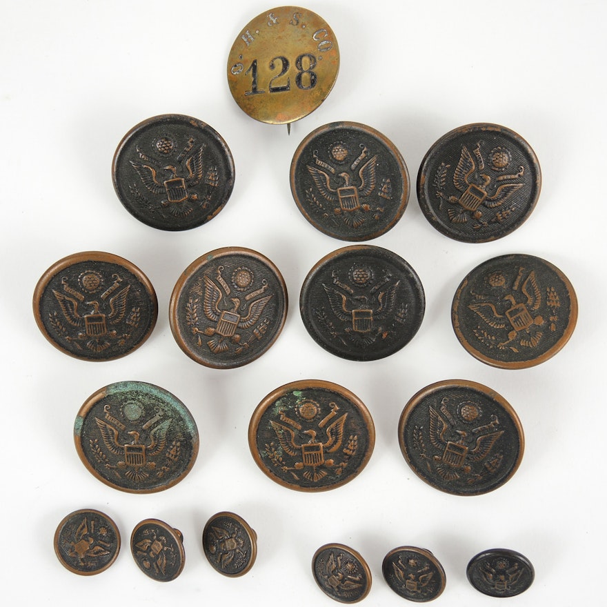 "U.S. Great Seal" Military Uniform Buttons and Occupational Service Badge