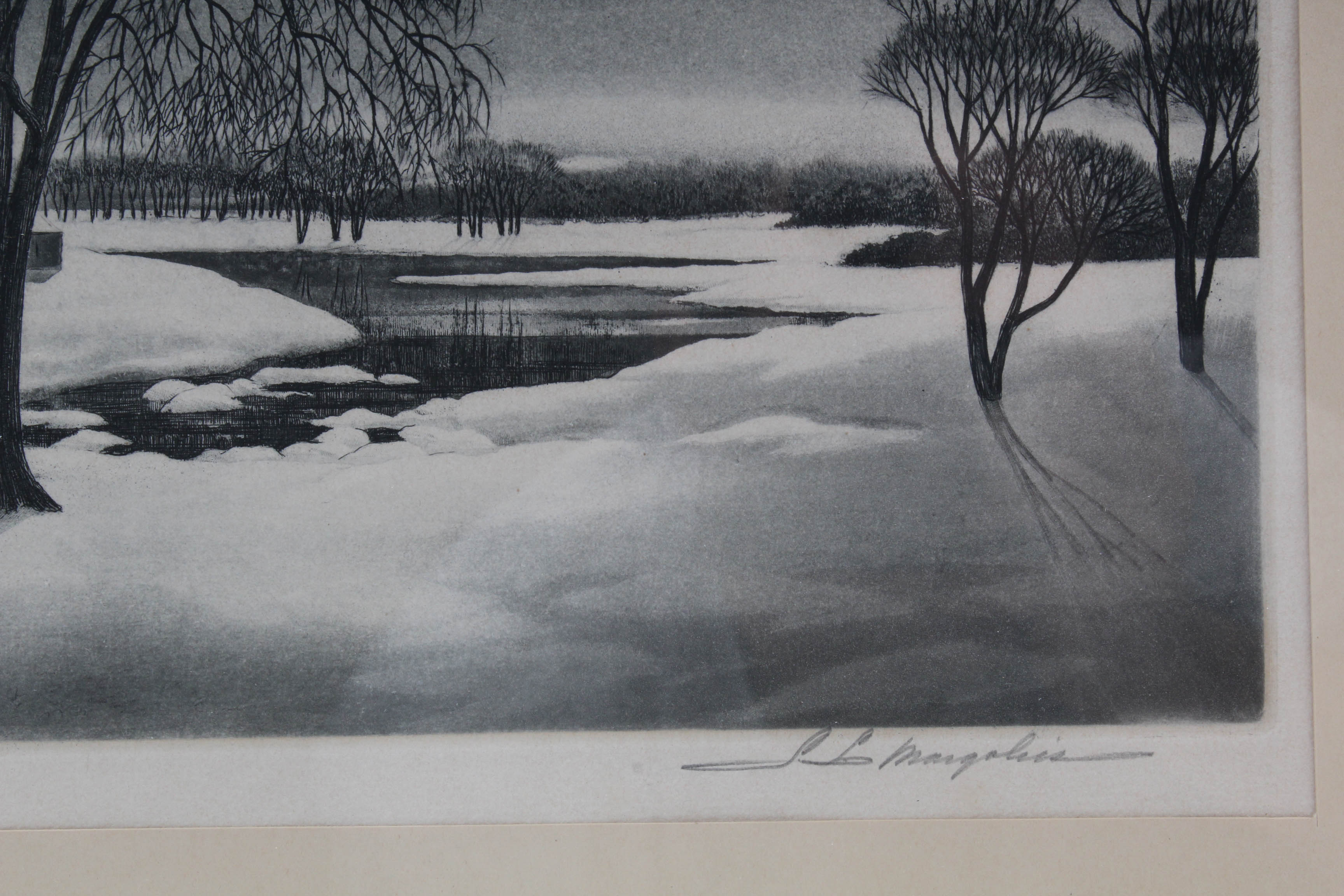S. L. Margolies 1940s Aquatint Etching "Still as the Night"