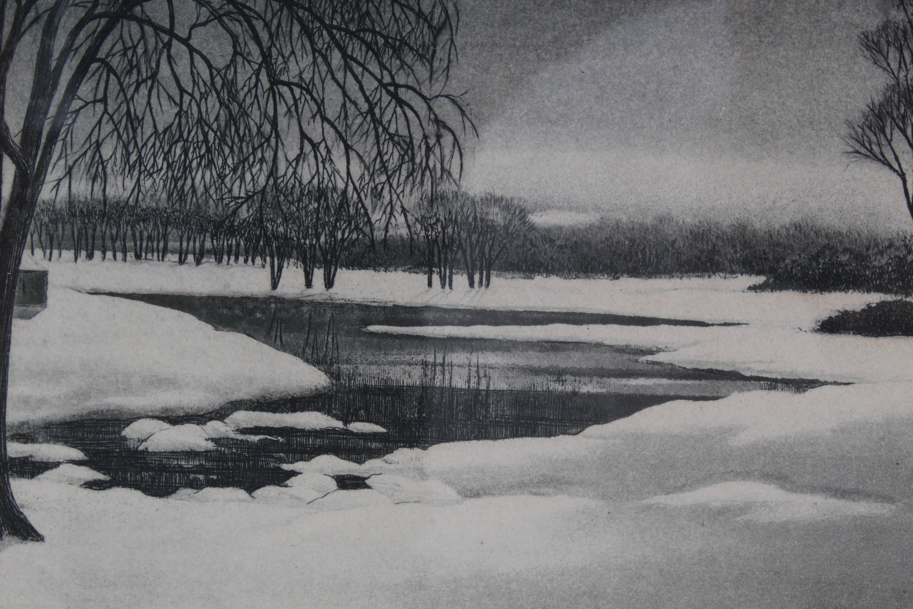 S. L. Margolies 1940s Aquatint Etching "Still as the Night"