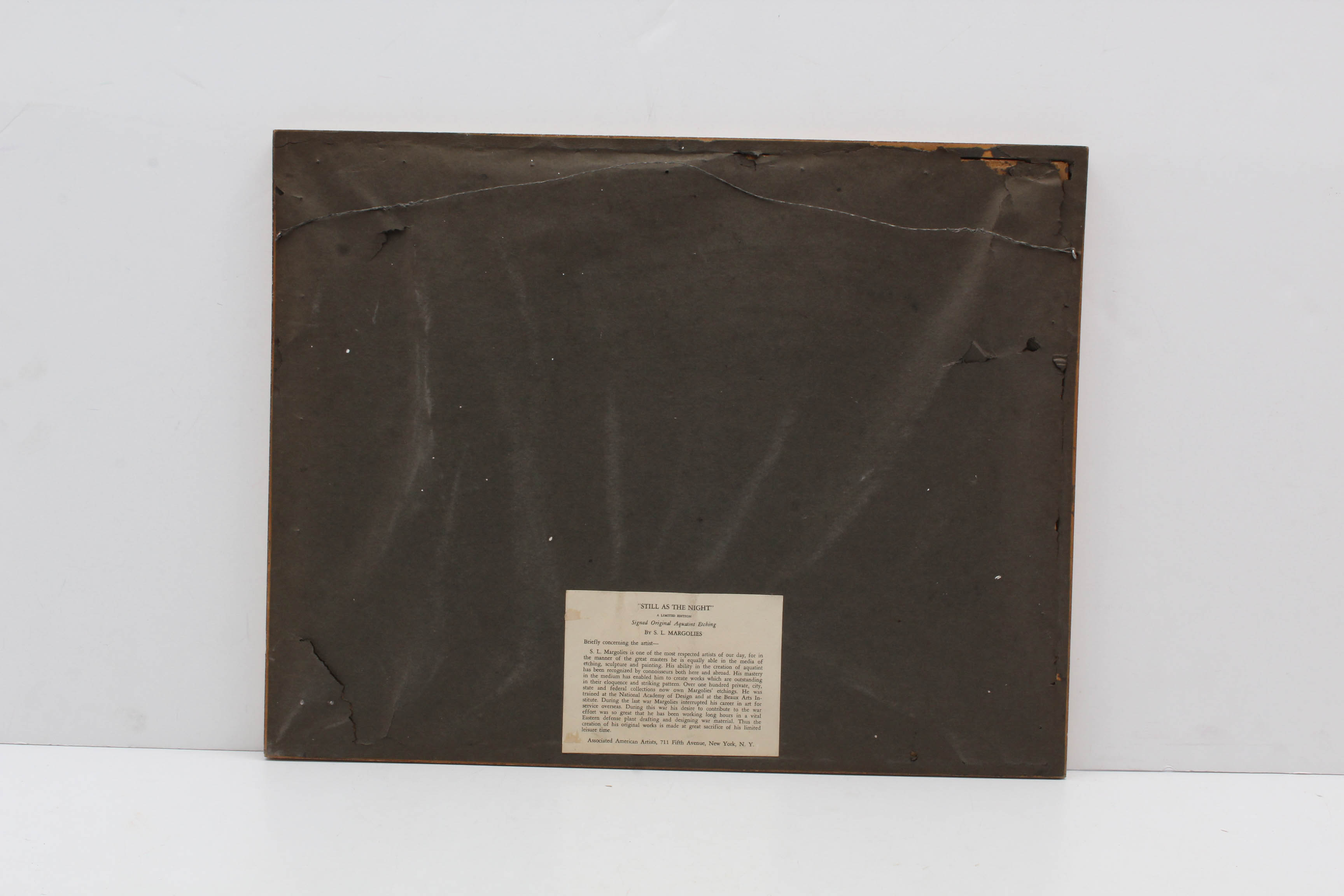 S. L. Margolies 1940s Aquatint Etching "Still as the Night"