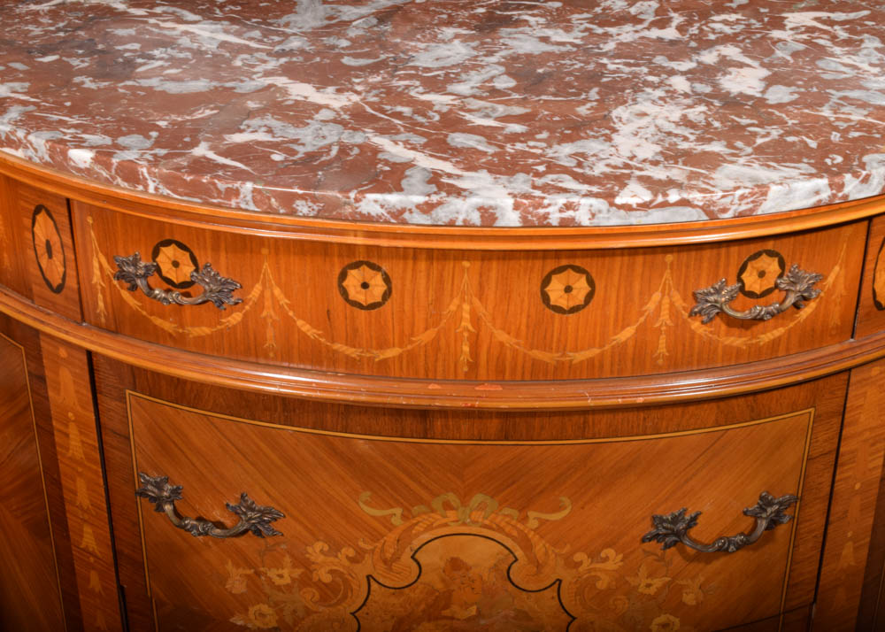 Louis XVI Style Marble Topped Demilune Console Table