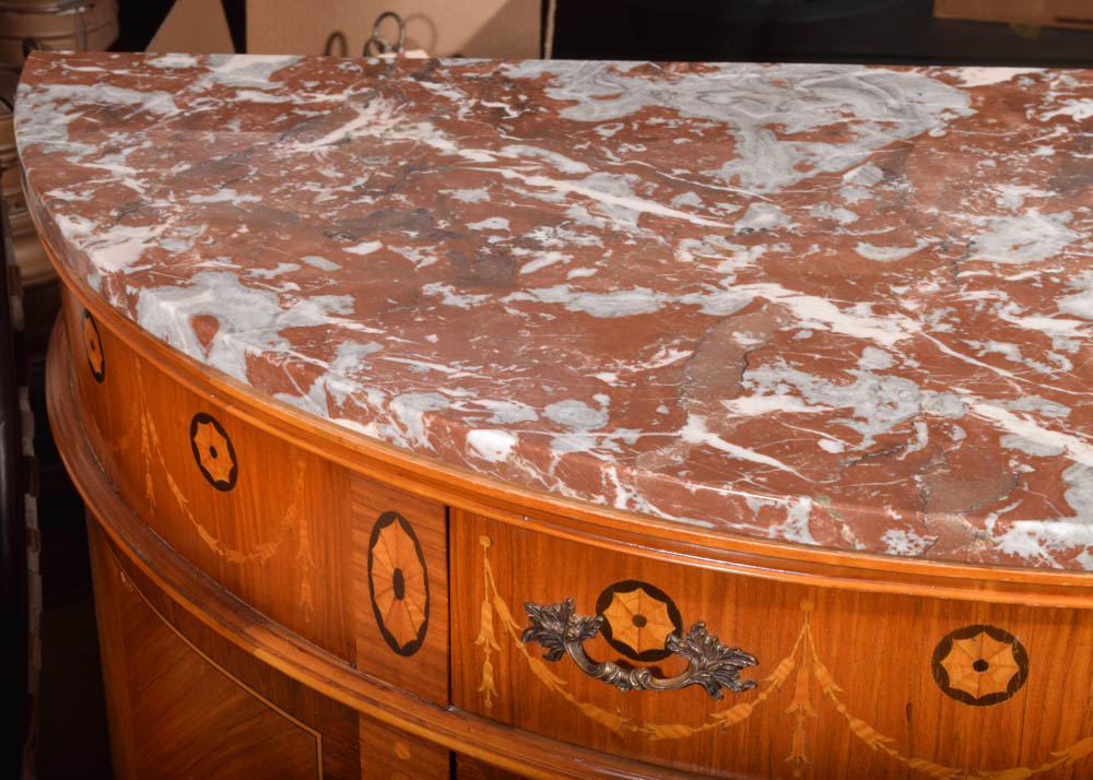 Louis XVI Style Marble Topped Demilune Console Table
