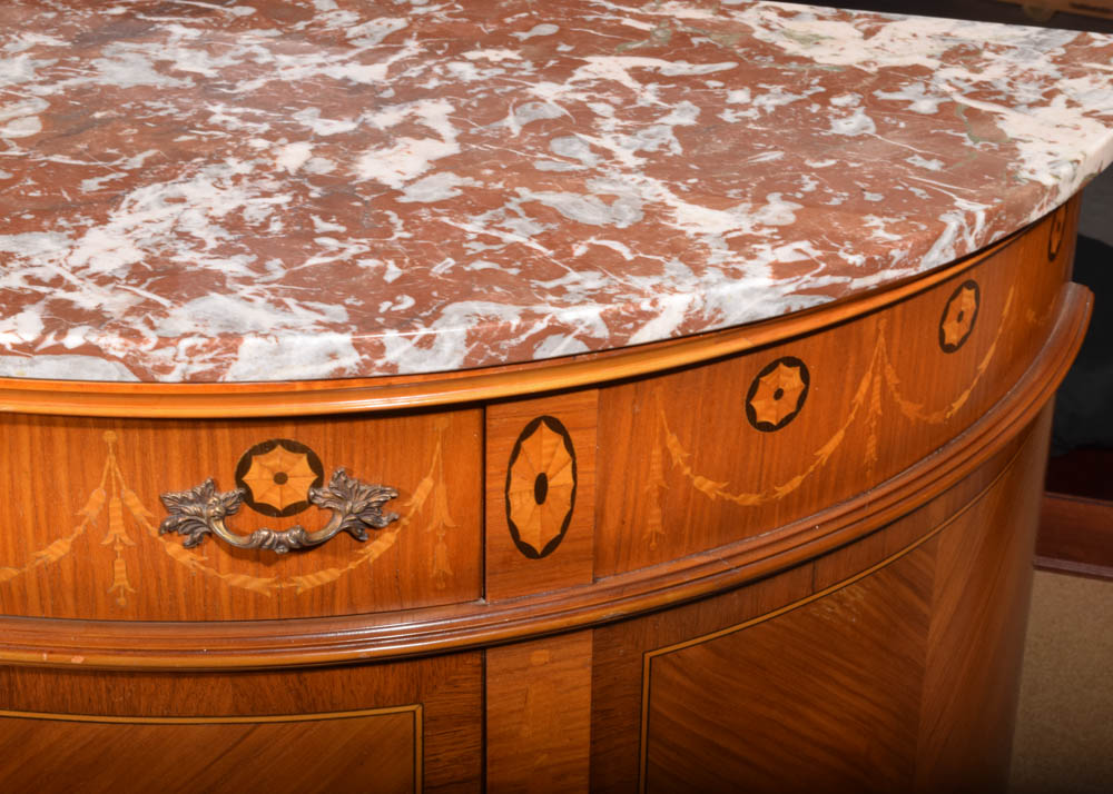 Louis XVI Style Marble Topped Demilune Console Table