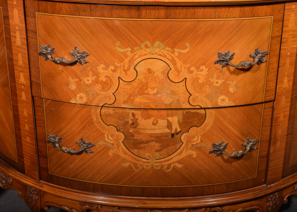 Louis XVI Style Marble Topped Demilune Console Table