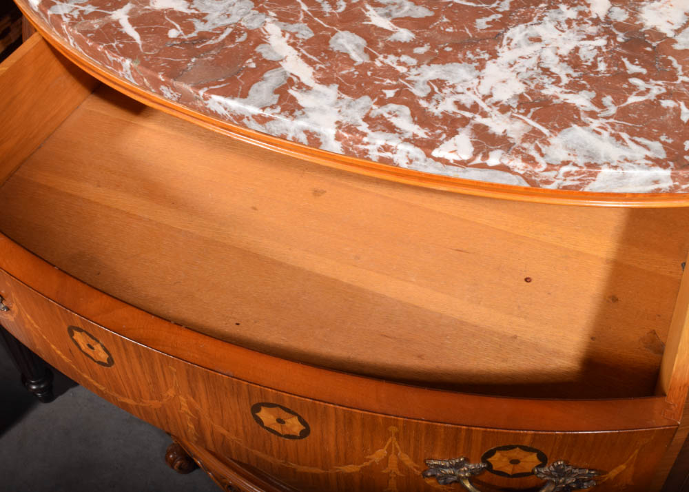 Louis XVI Style Marble Topped Demilune Console Table