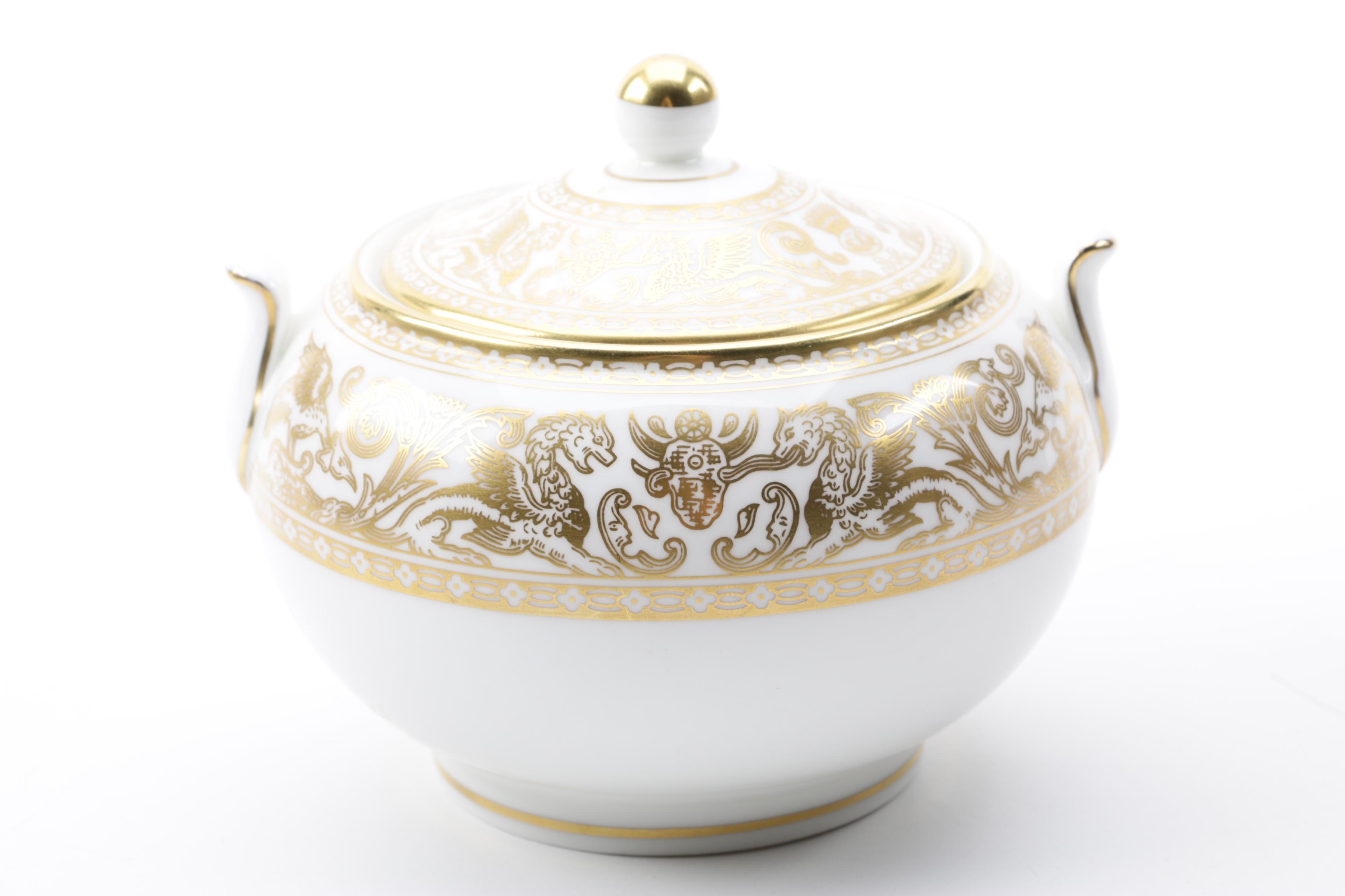 Vintage Wedgwood "Gold Florentine" Bone China Creamer and Lidded Sugar Bowl