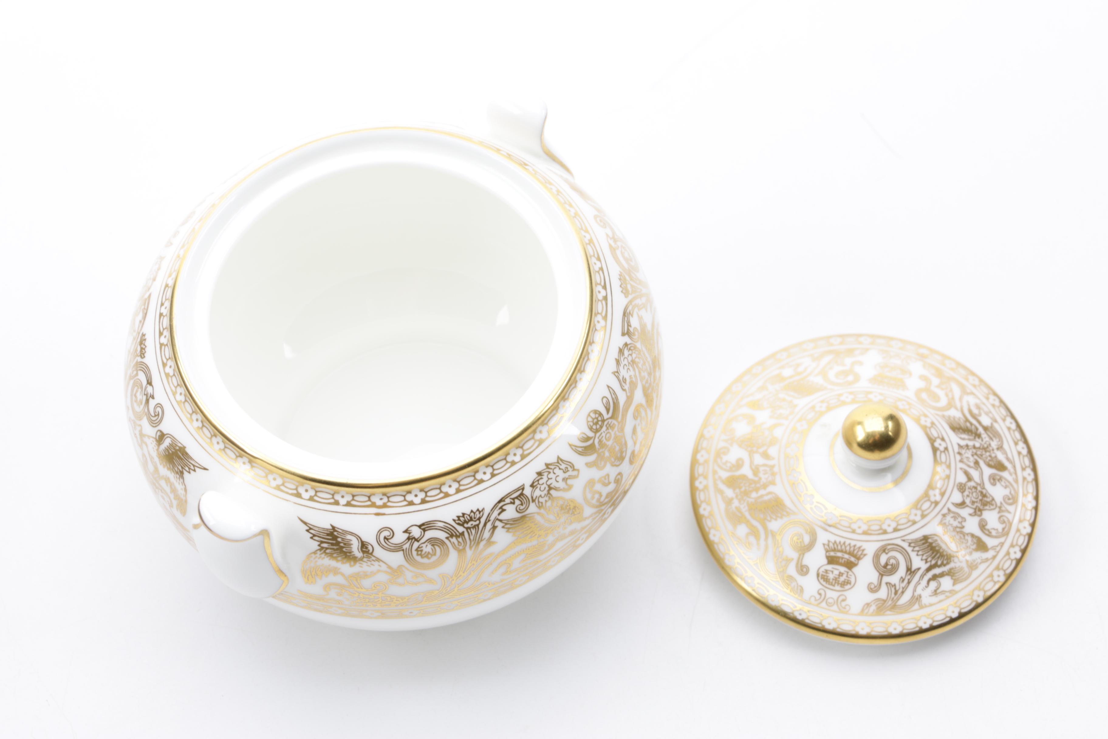 Vintage Wedgwood "Gold Florentine" Bone China Creamer and Lidded Sugar Bowl