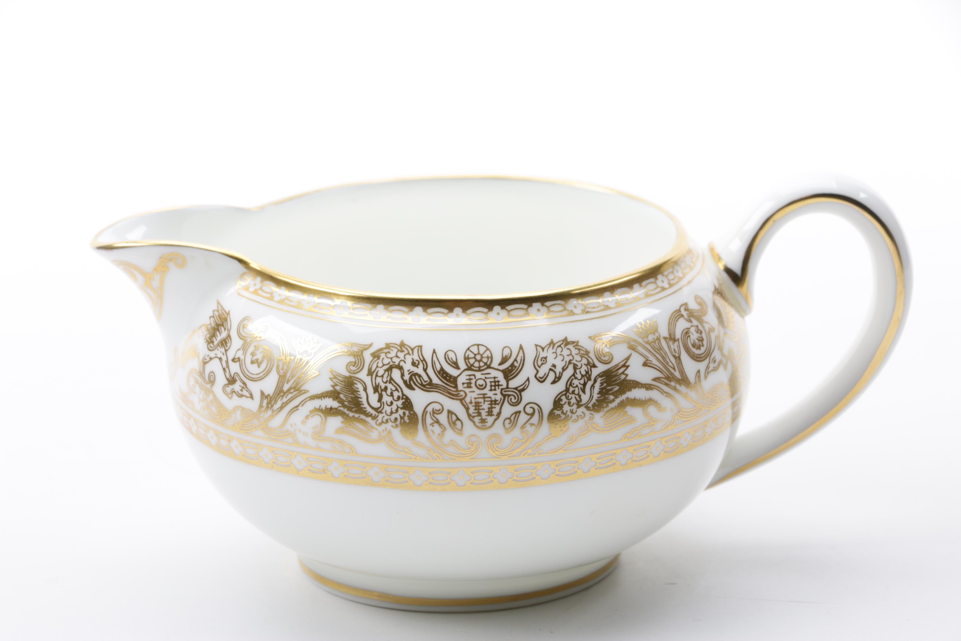 Vintage Wedgwood "Gold Florentine" Bone China Creamer and Lidded Sugar Bowl