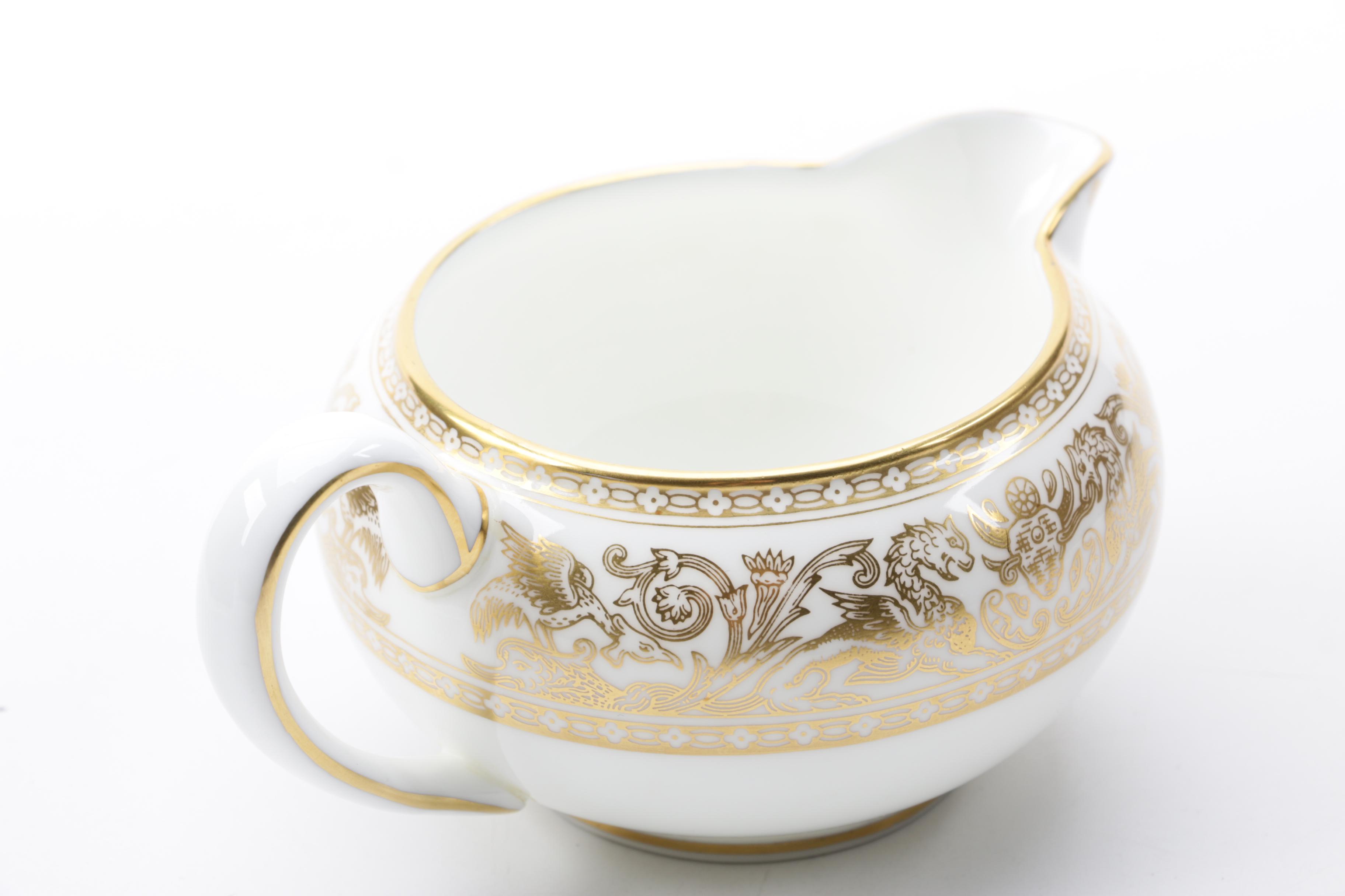 Vintage Wedgwood "Gold Florentine" Bone China Creamer and Lidded Sugar Bowl