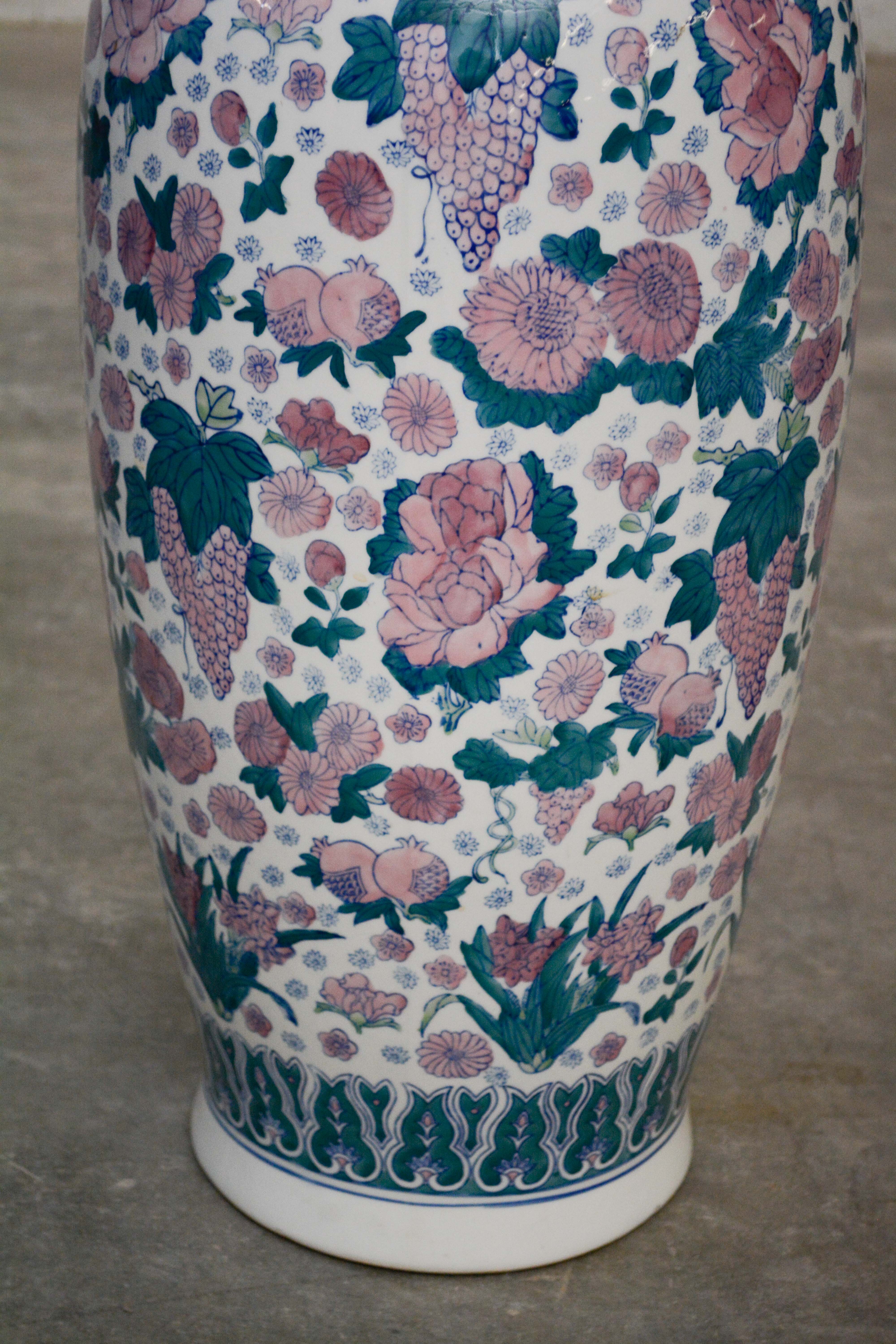 Chinese Fruit and Floral Themed Floor Vase