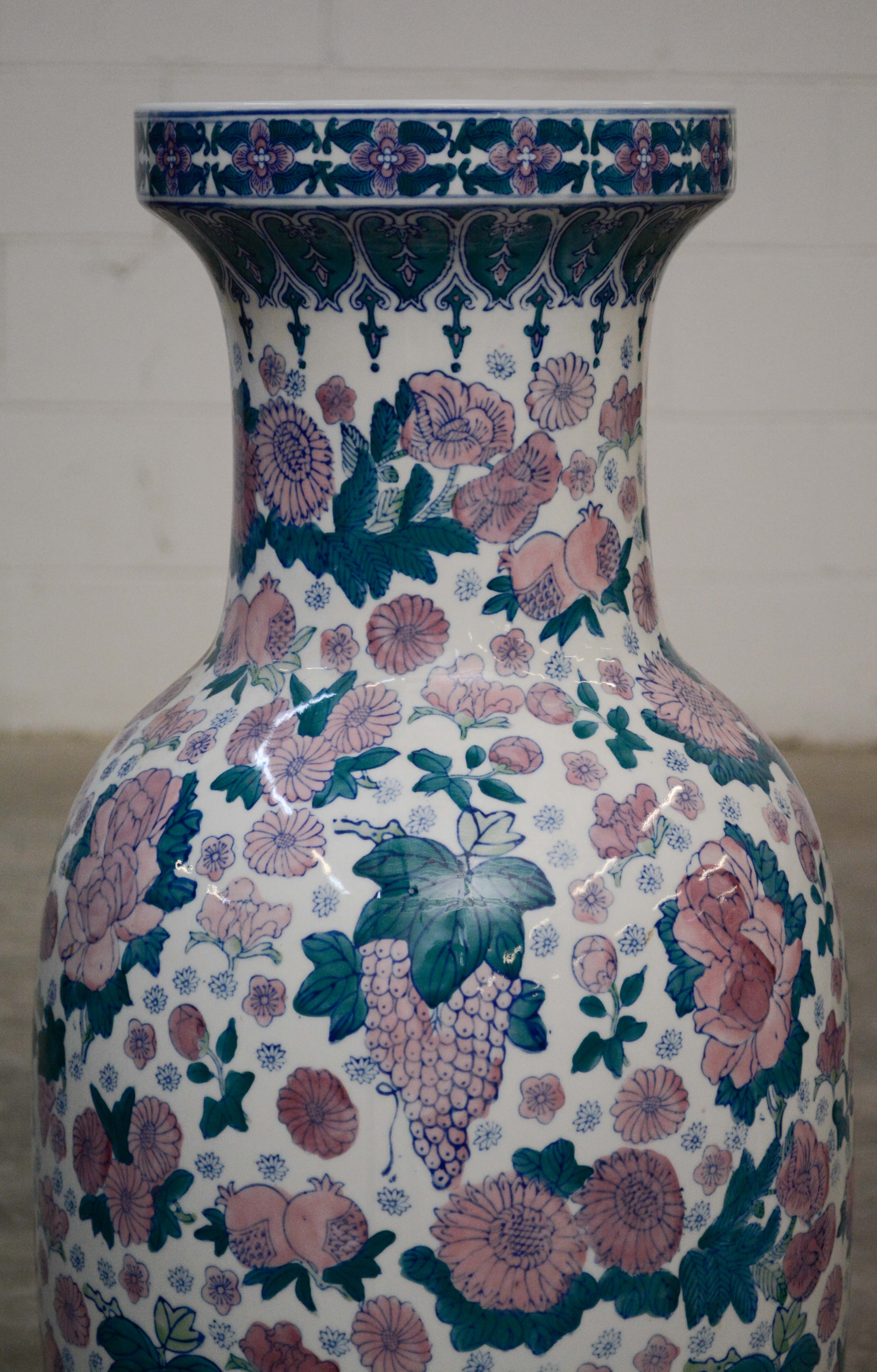 Chinese Fruit and Floral Themed Floor Vase