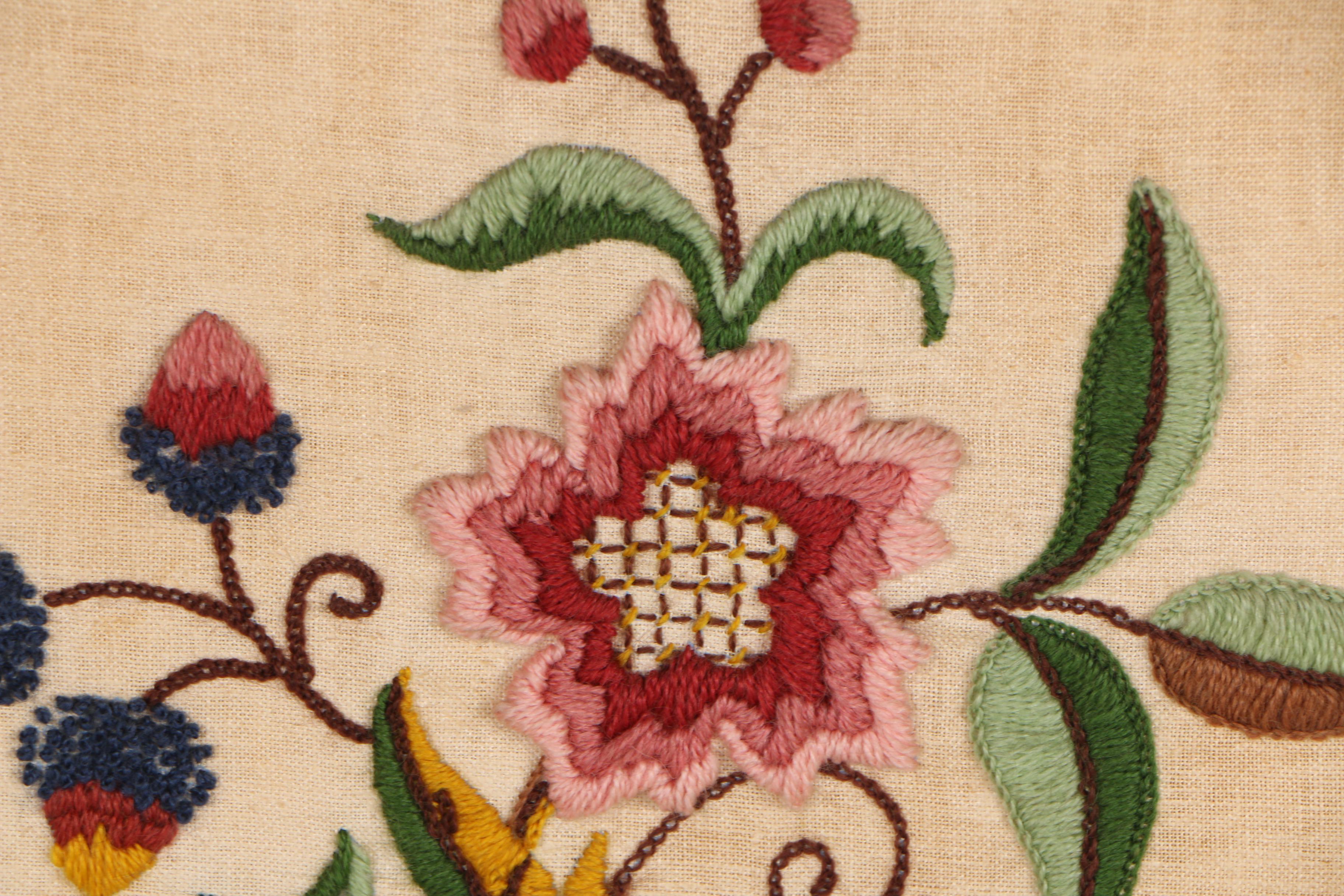 Crewel Work Floral Wall Hanging