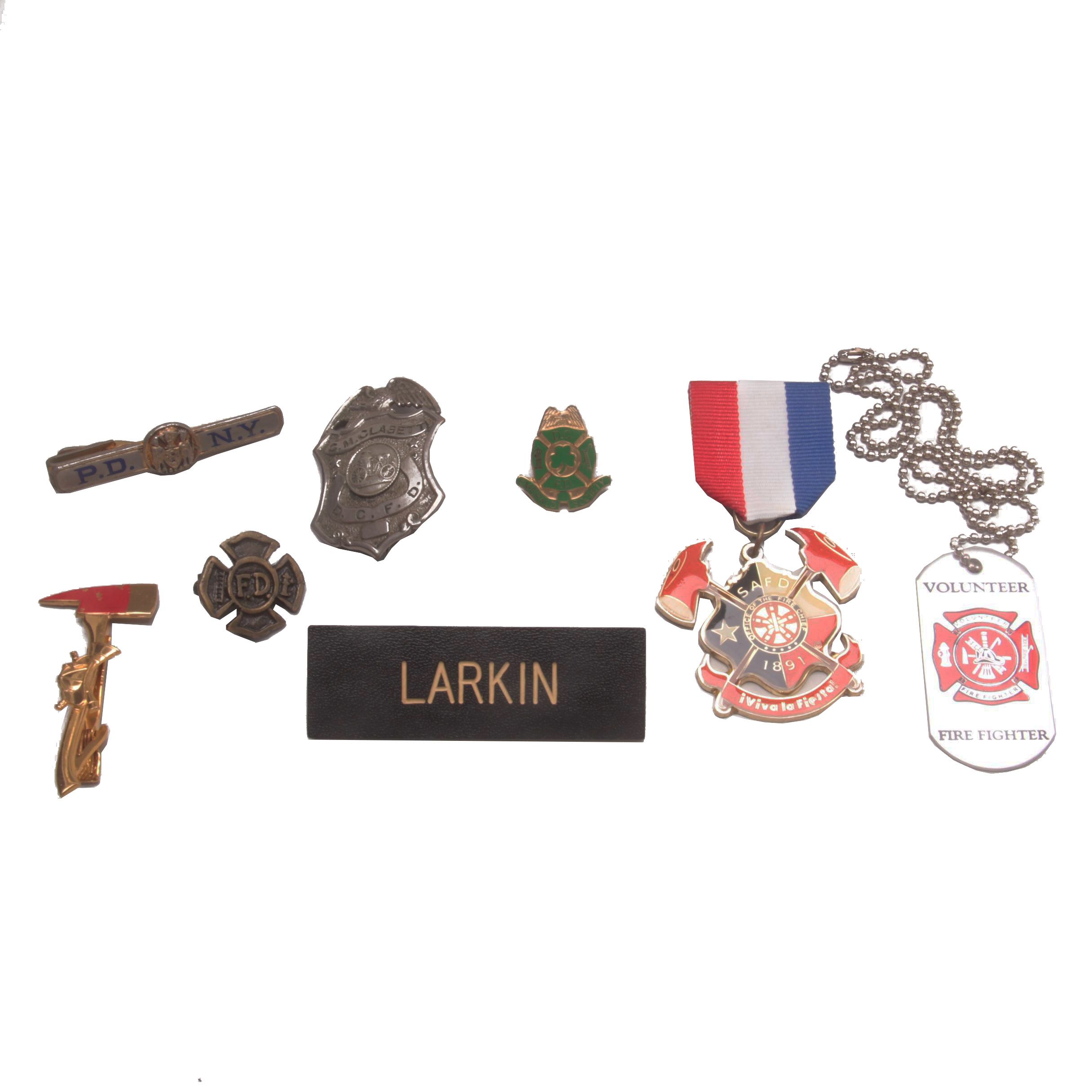 Assortment of Silver and Gold Tone Firefighter and Police Service Jewelry