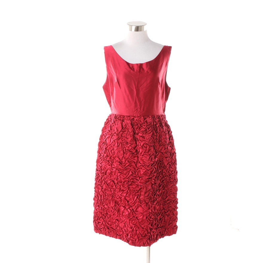 Women's Vintage Red Satin Sleeveless Cocktail Dress with Ruched Skirt