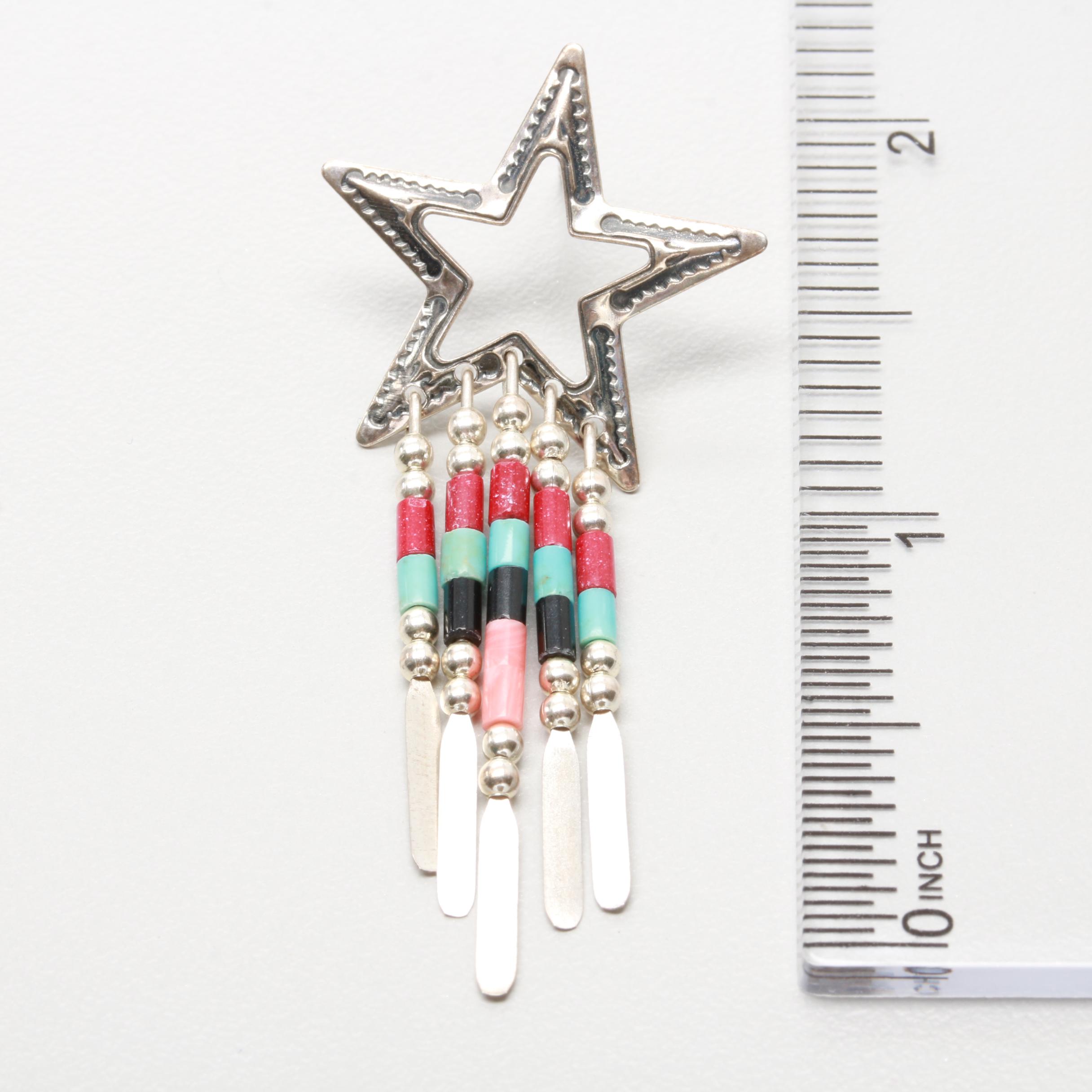 Southwestern Style Sterling Feldspar and Imitation Stone and Costume Earrings