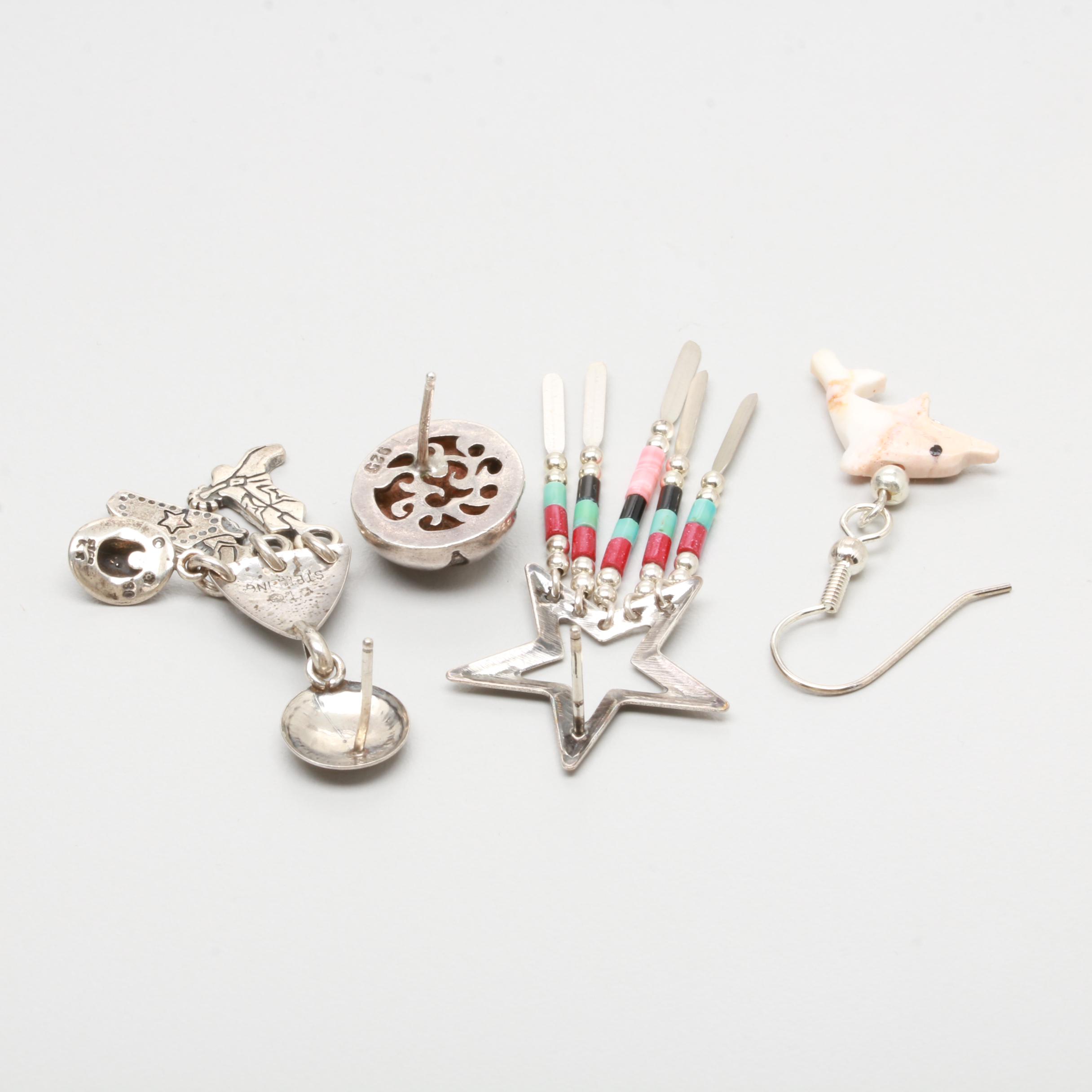 Southwestern Style Sterling Feldspar and Imitation Stone and Costume Earrings