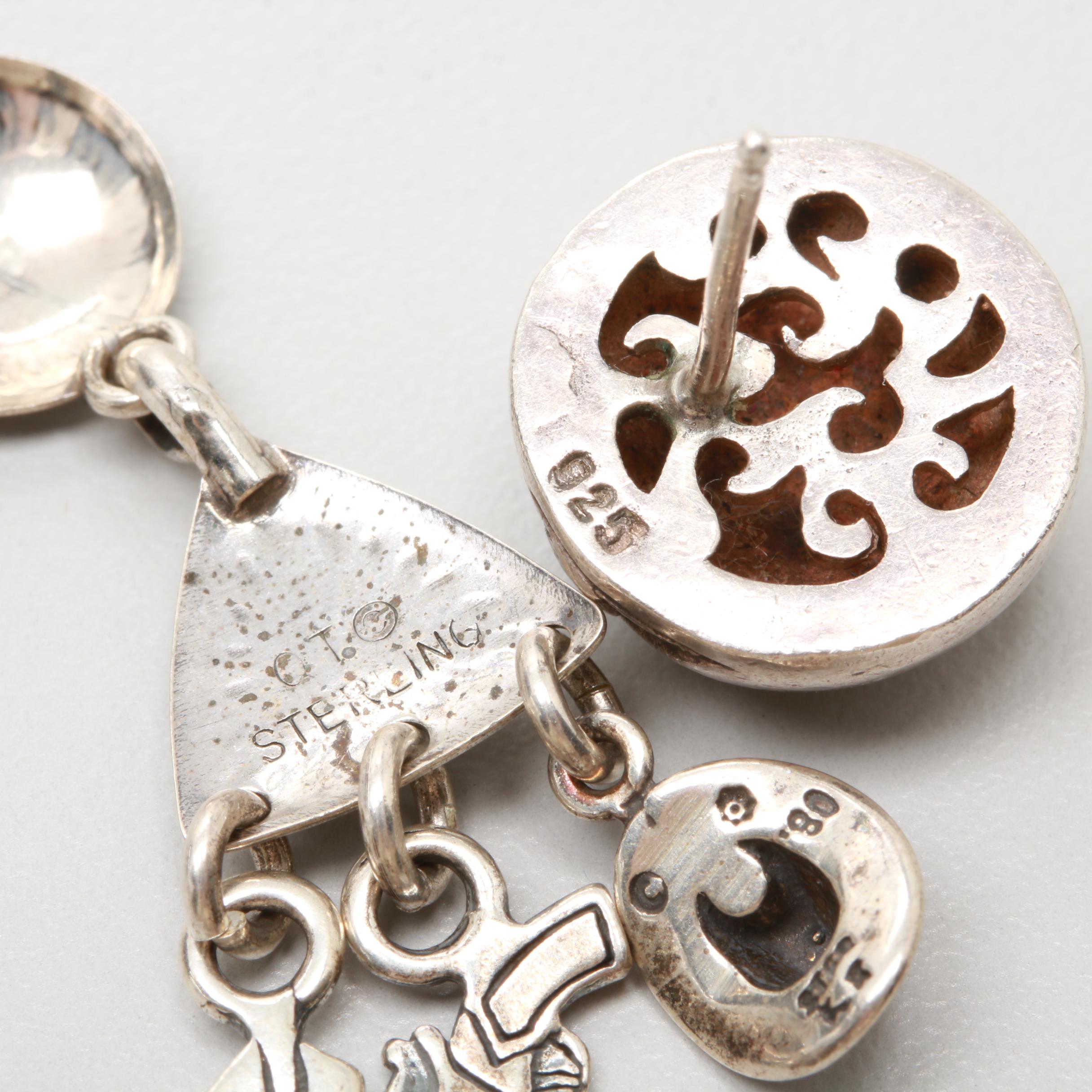 Southwestern Style Sterling Feldspar and Imitation Stone and Costume Earrings