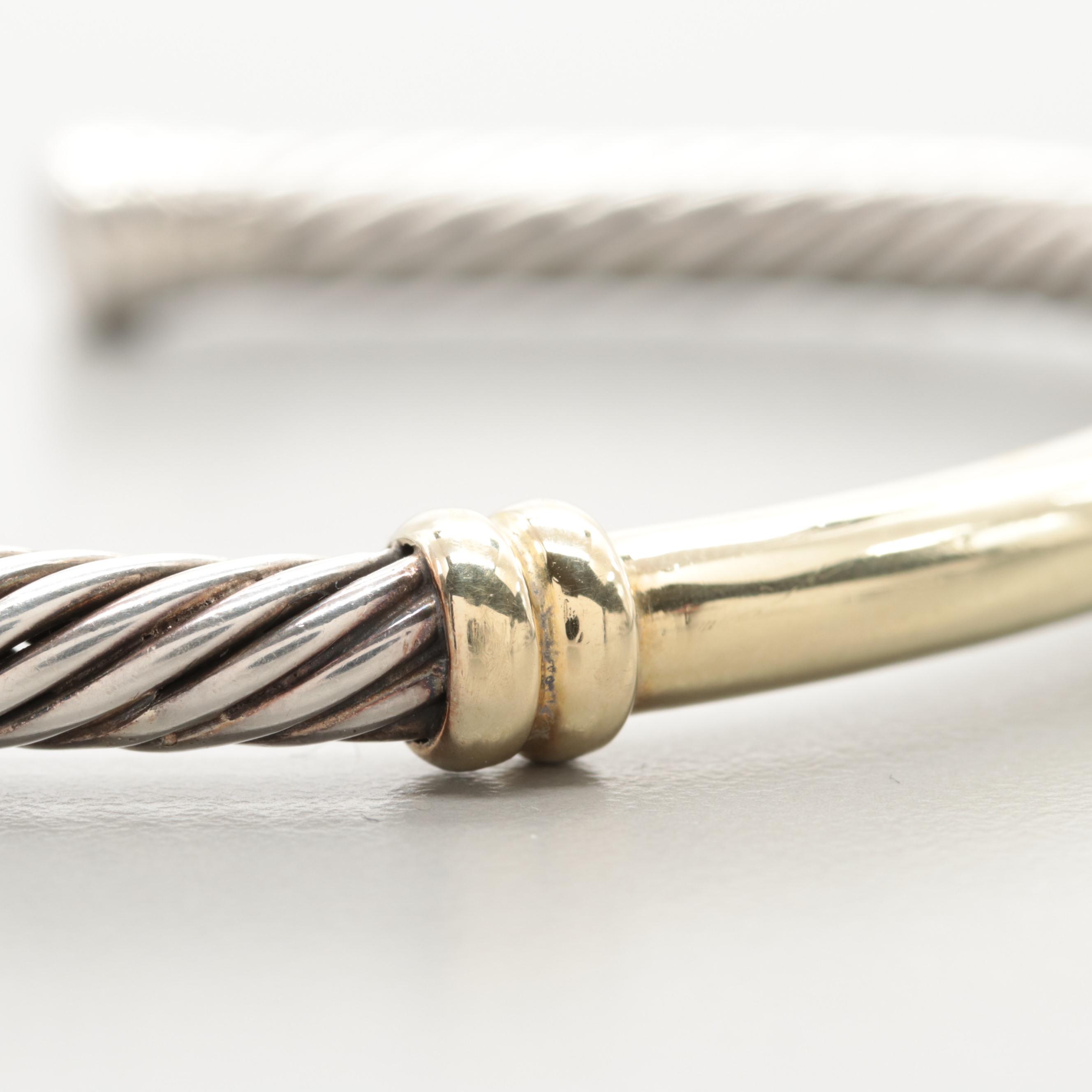 David Yurman "Metro" Sterling Silver with 14K Yellow Gold Bracelet