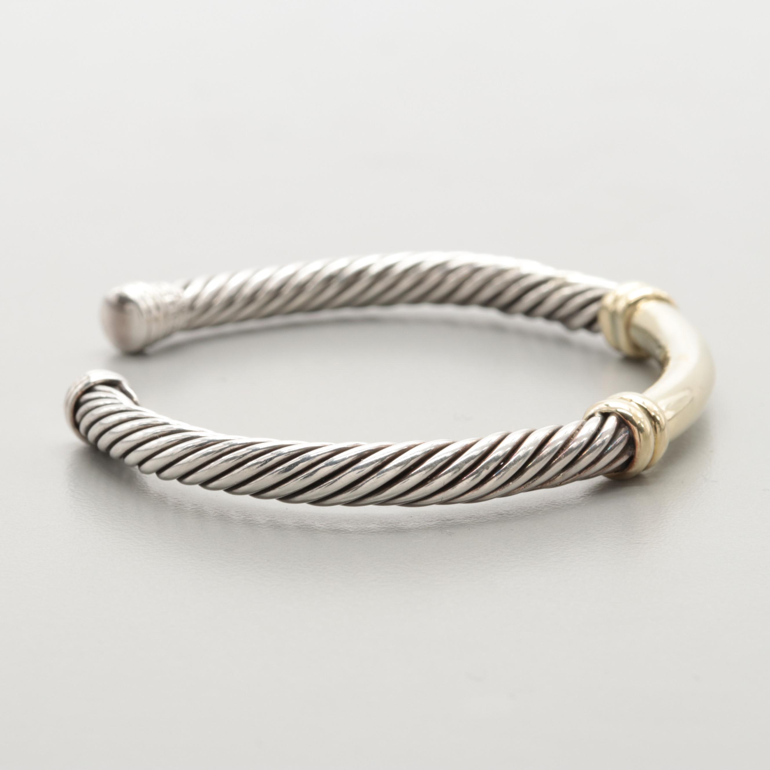 David Yurman "Metro" Sterling Silver with 14K Yellow Gold Bracelet