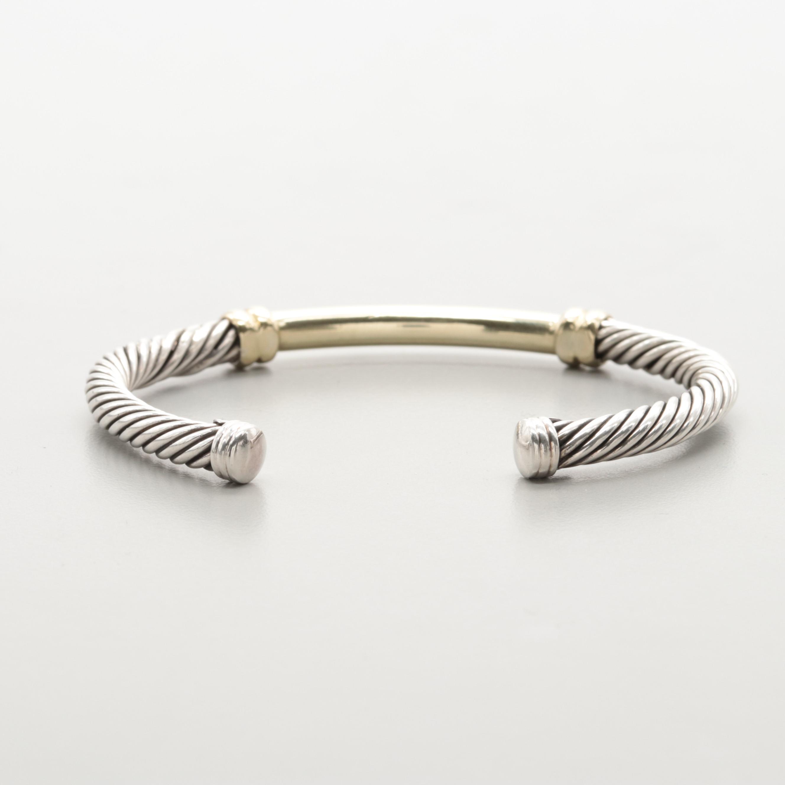 David Yurman "Metro" Sterling Silver with 14K Yellow Gold Bracelet