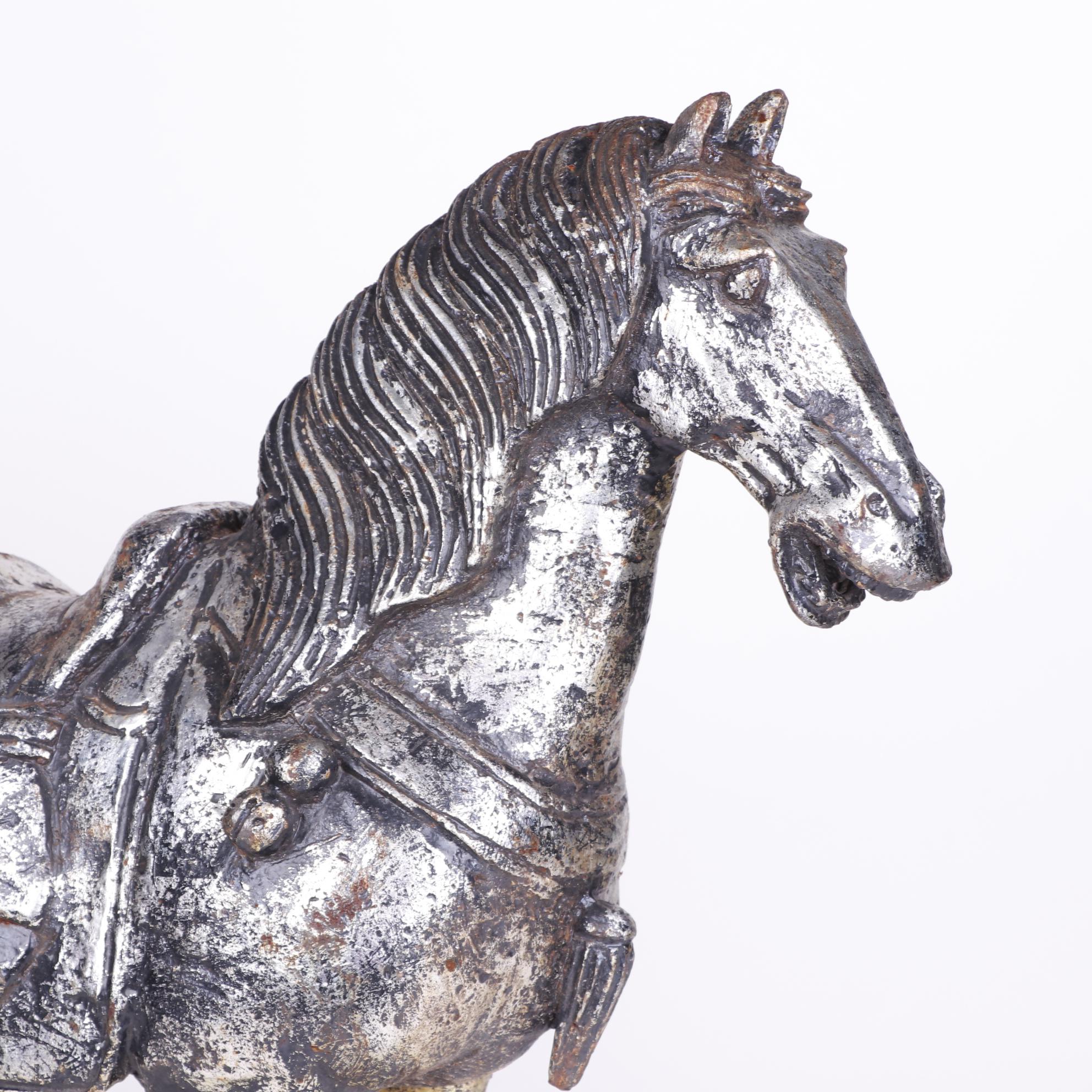 Chinese Tang Style Painted Metal Horse Sculpture