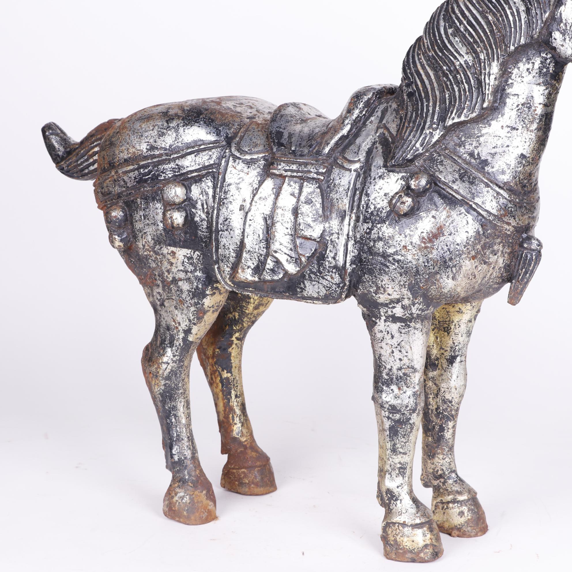 Chinese Tang Style Painted Metal Horse Sculpture