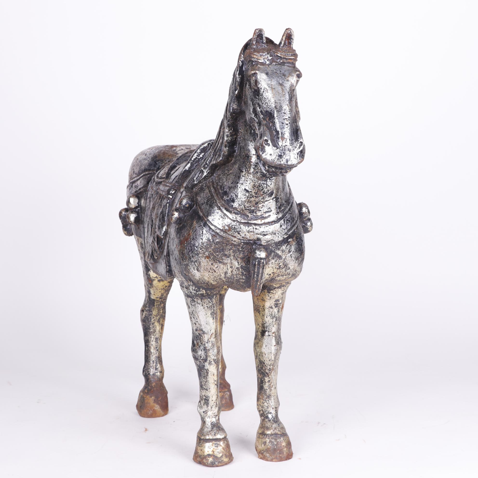 Chinese Tang Style Painted Metal Horse Sculpture