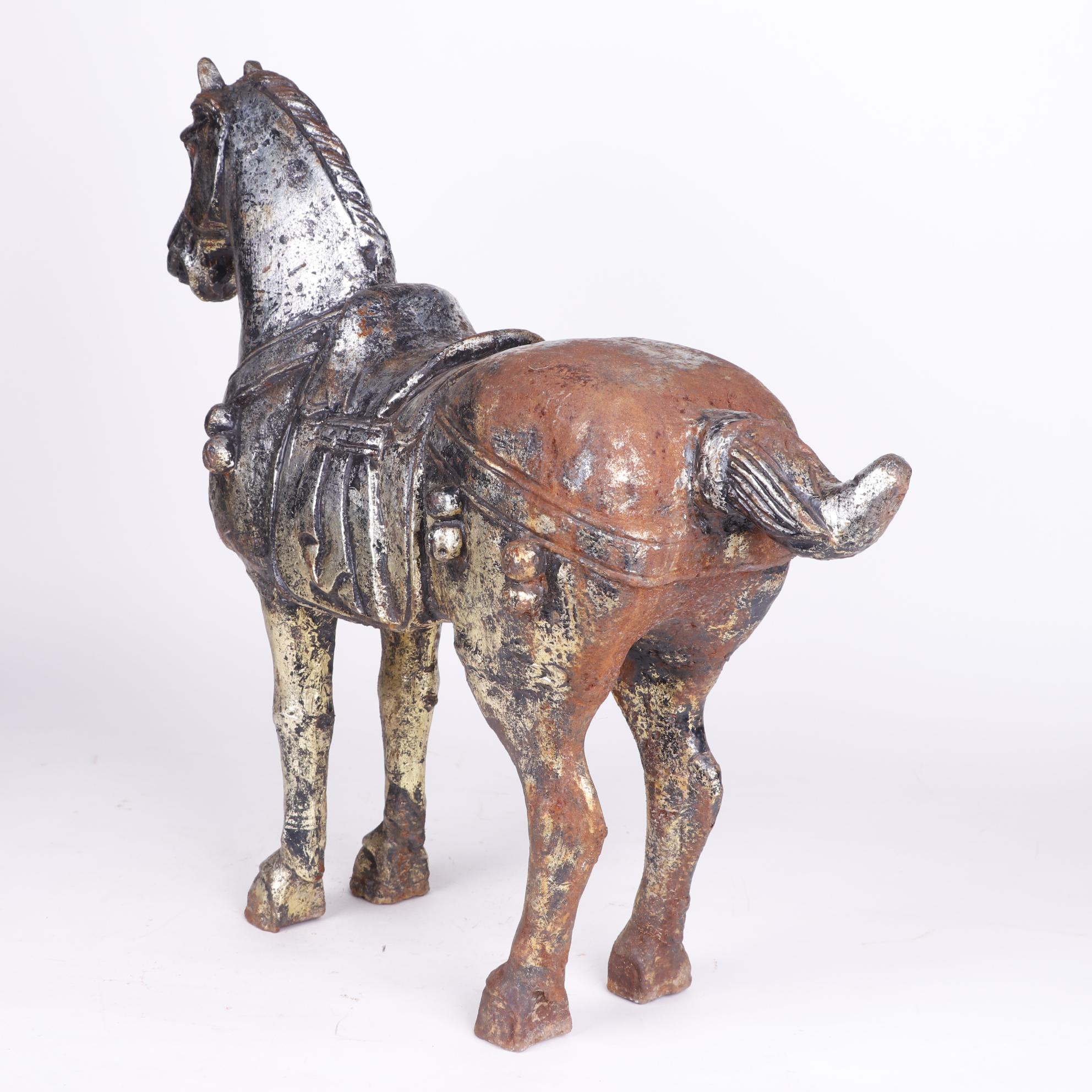 Chinese Tang Style Painted Metal Horse Sculpture