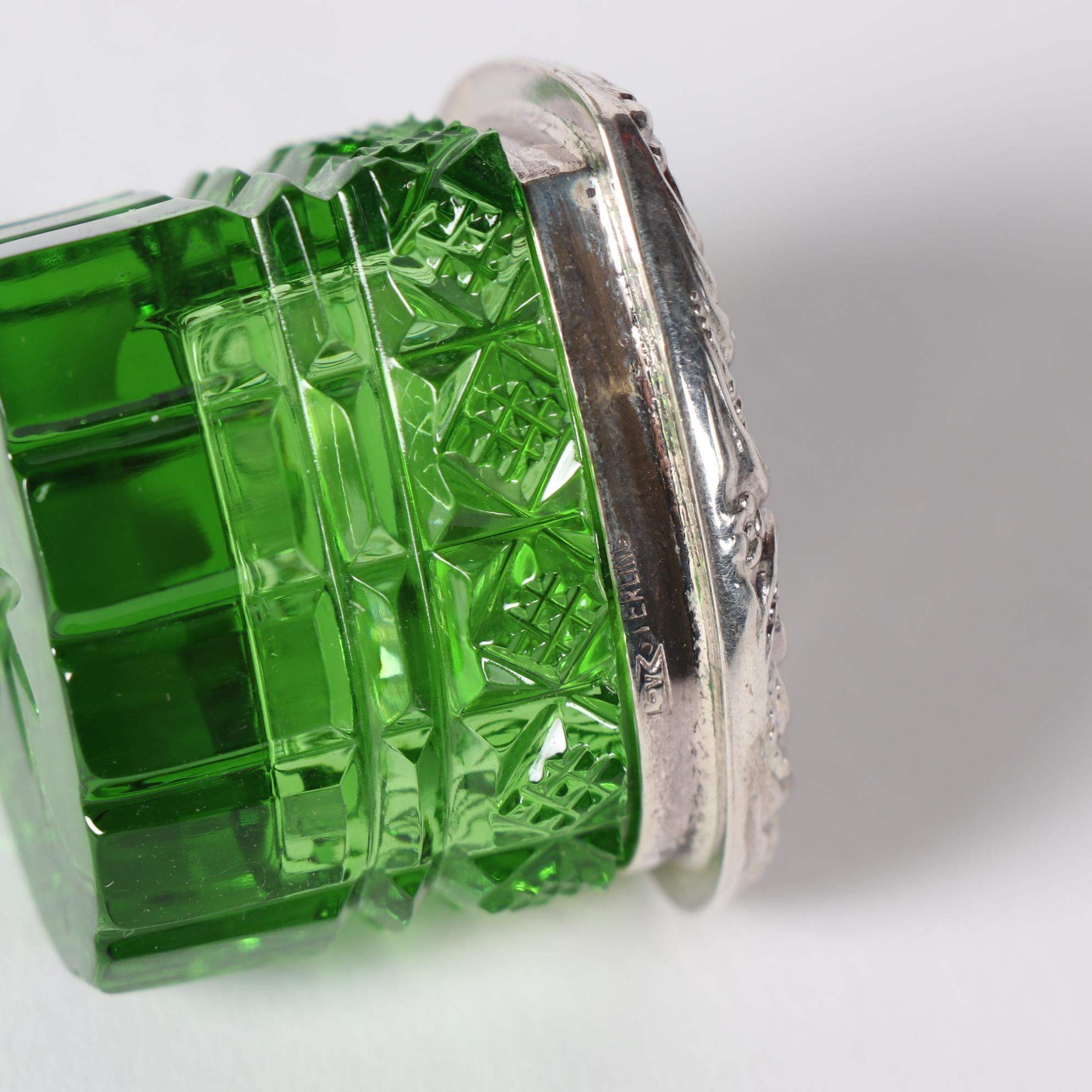 Sterling Lidded Heart-Shaped Crystal Vanity Jars