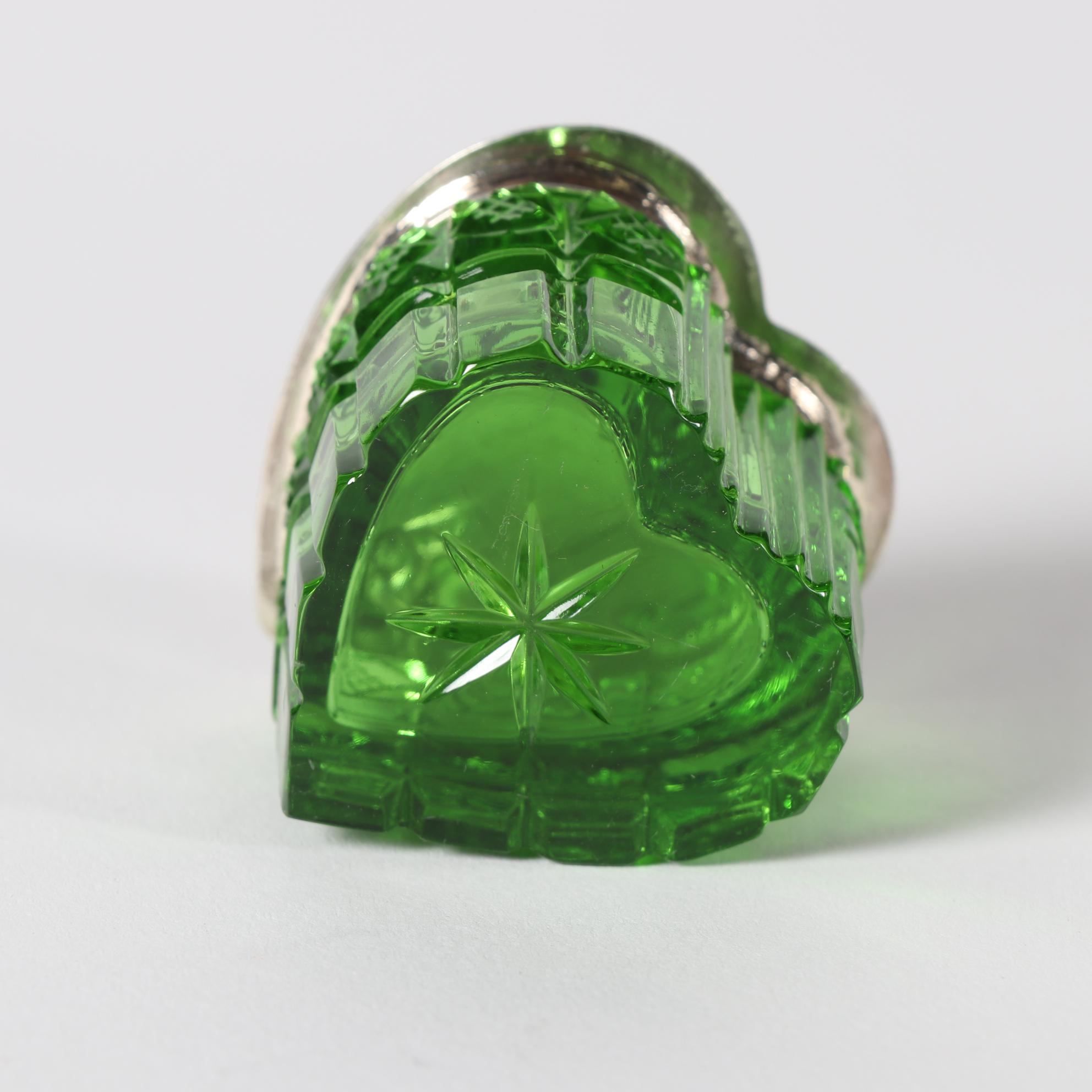 Sterling Lidded Heart-Shaped Crystal Vanity Jars