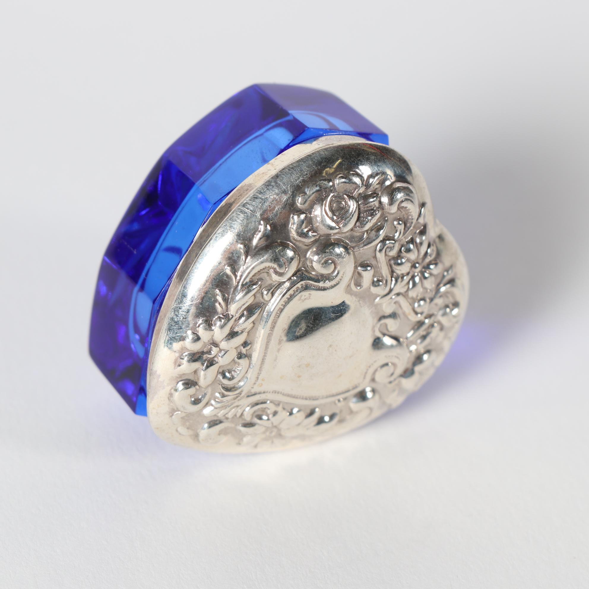 Sterling Lidded Heart-Shaped Crystal Vanity Jars