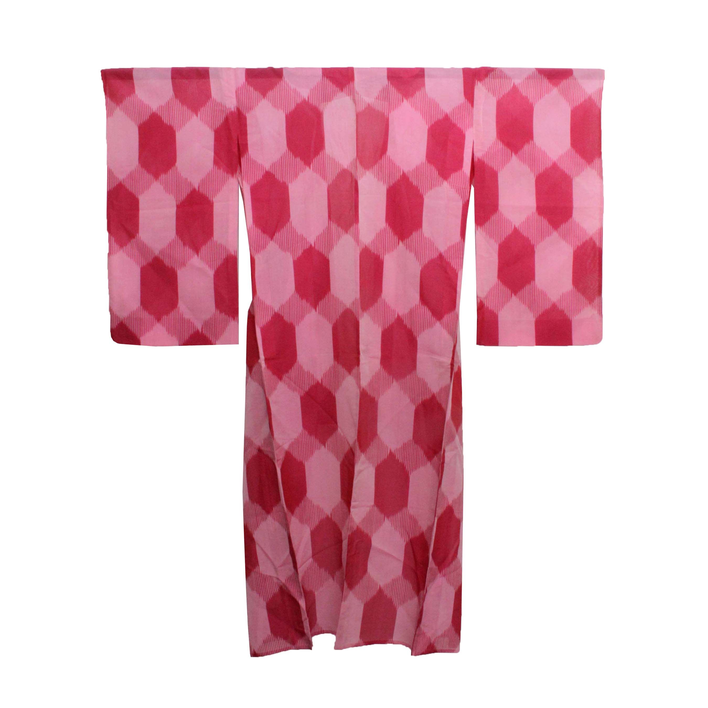 Circa 1910 Antique Handwoven Kasuri Ikat Silk and Hemp Kimono