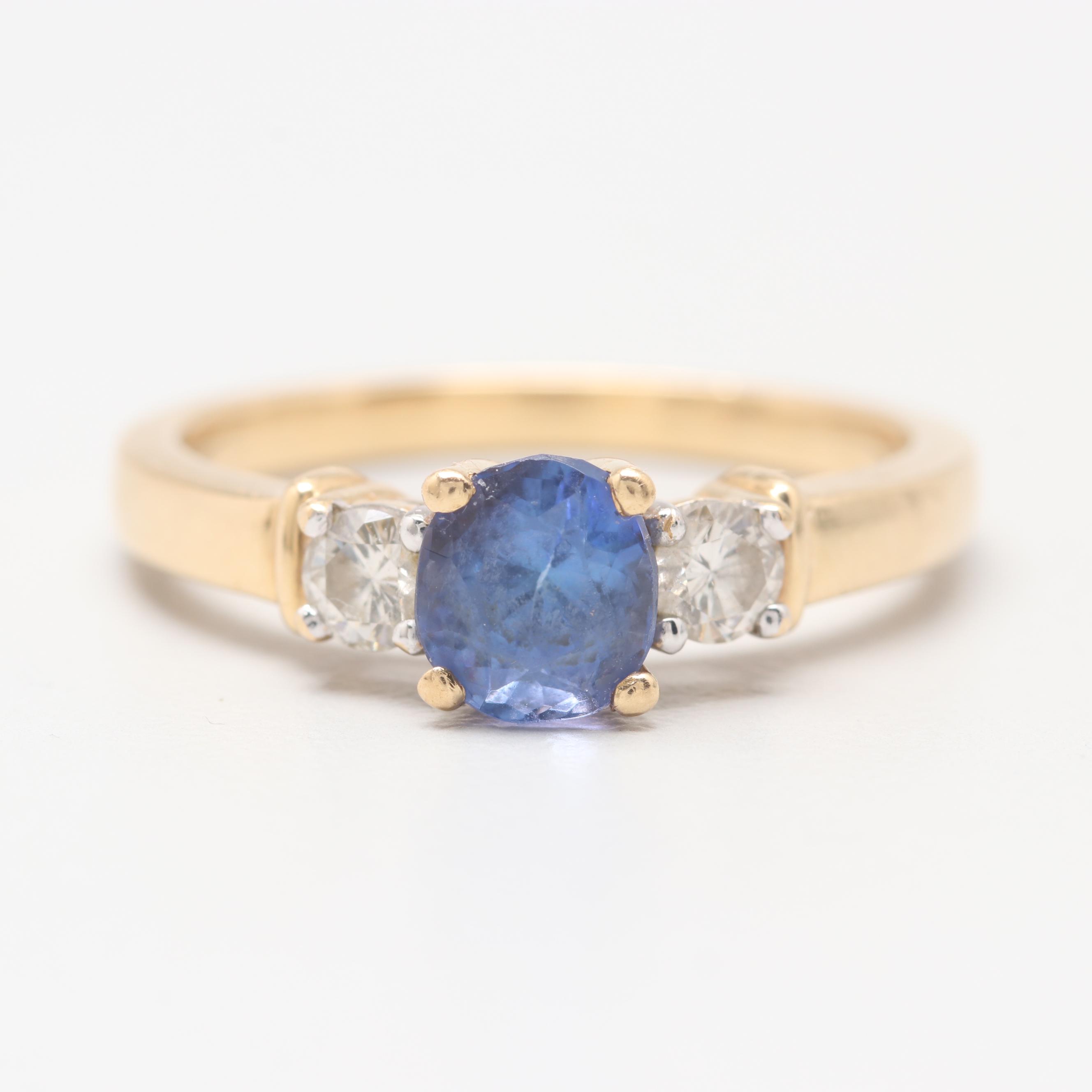 18K Yellow Gold Tanzanite and Diamond Ring