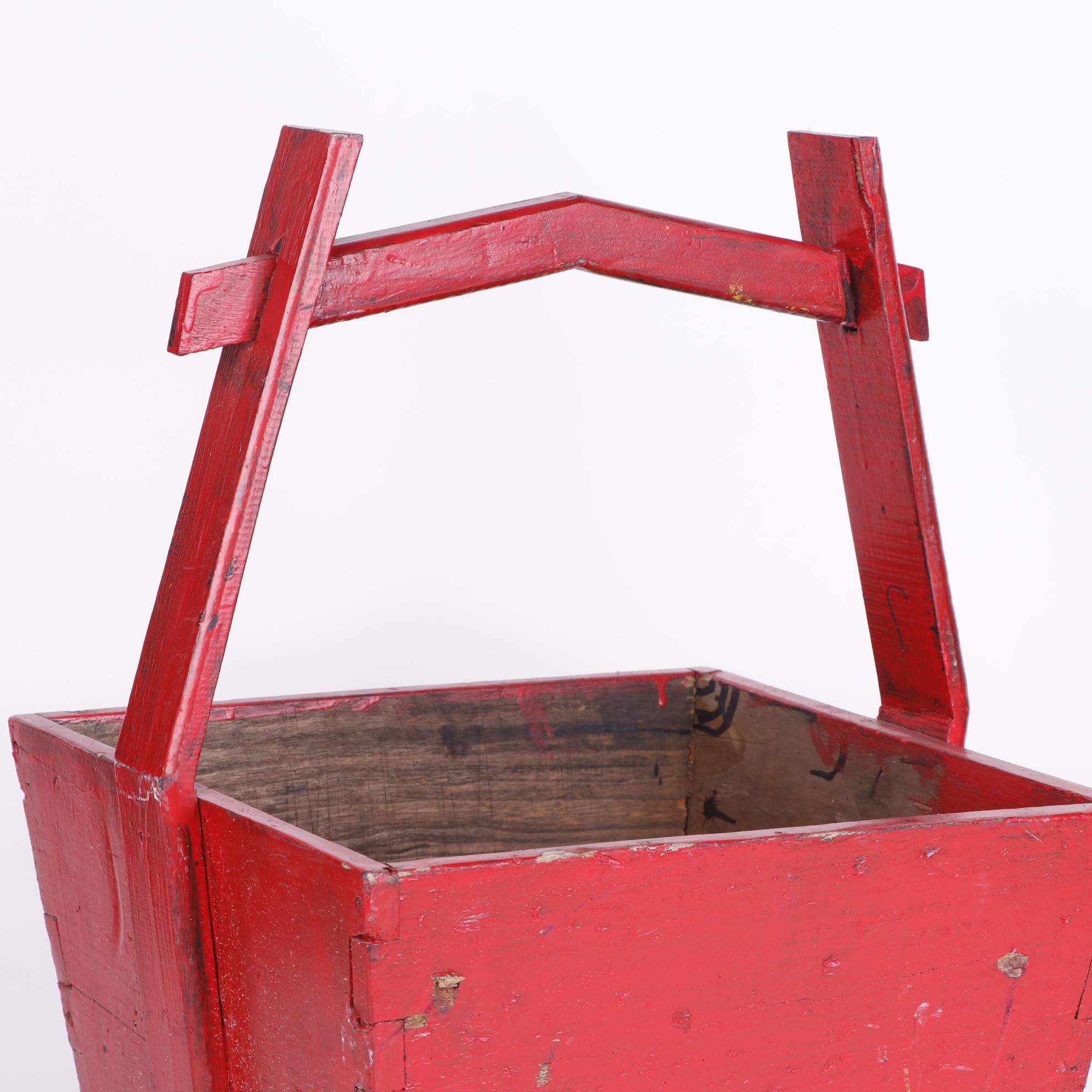 Chinese Style Red Painted Wood Boxes