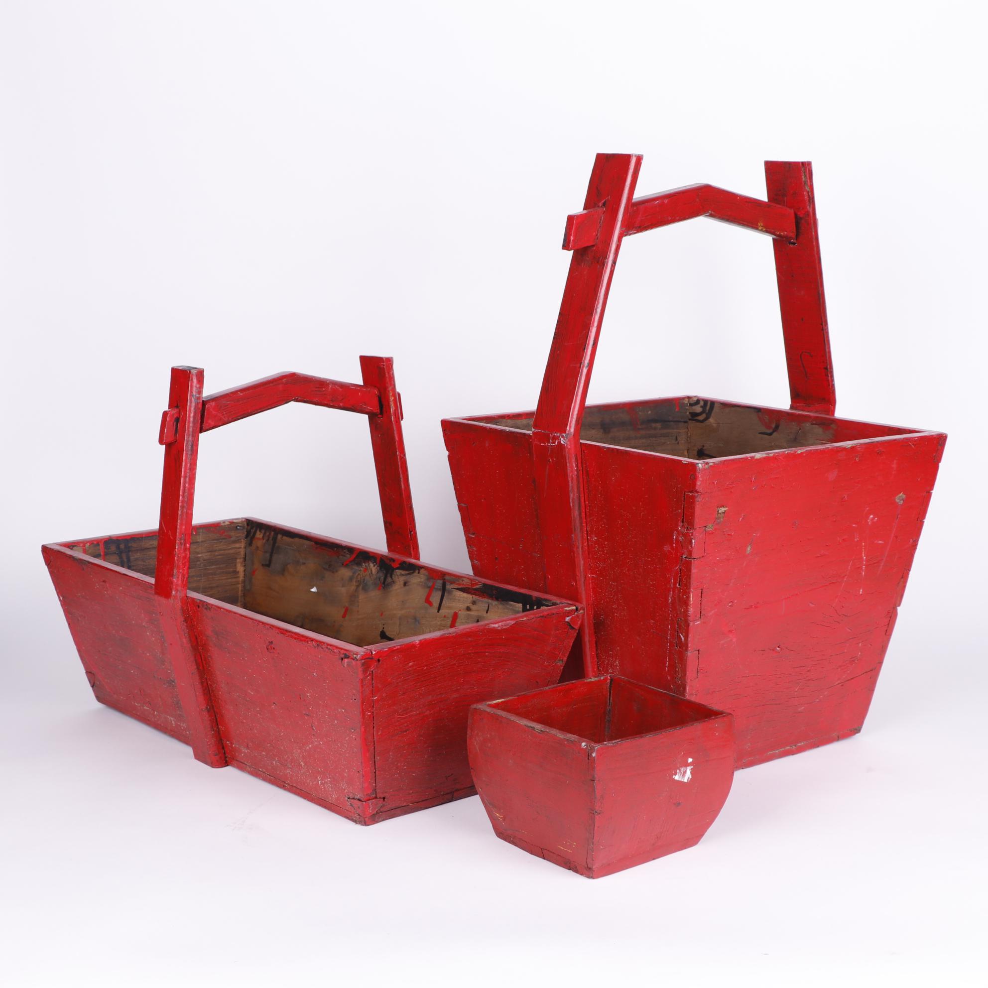 Chinese Style Red Painted Wood Boxes