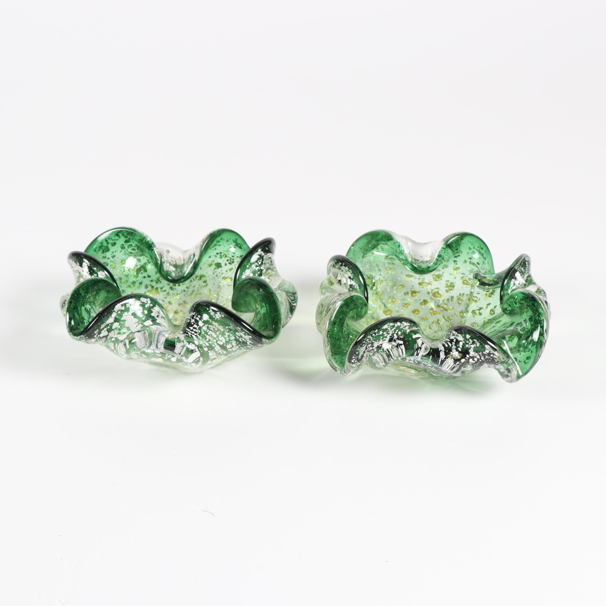 Murano Style Green Art Glass Ash Receivers