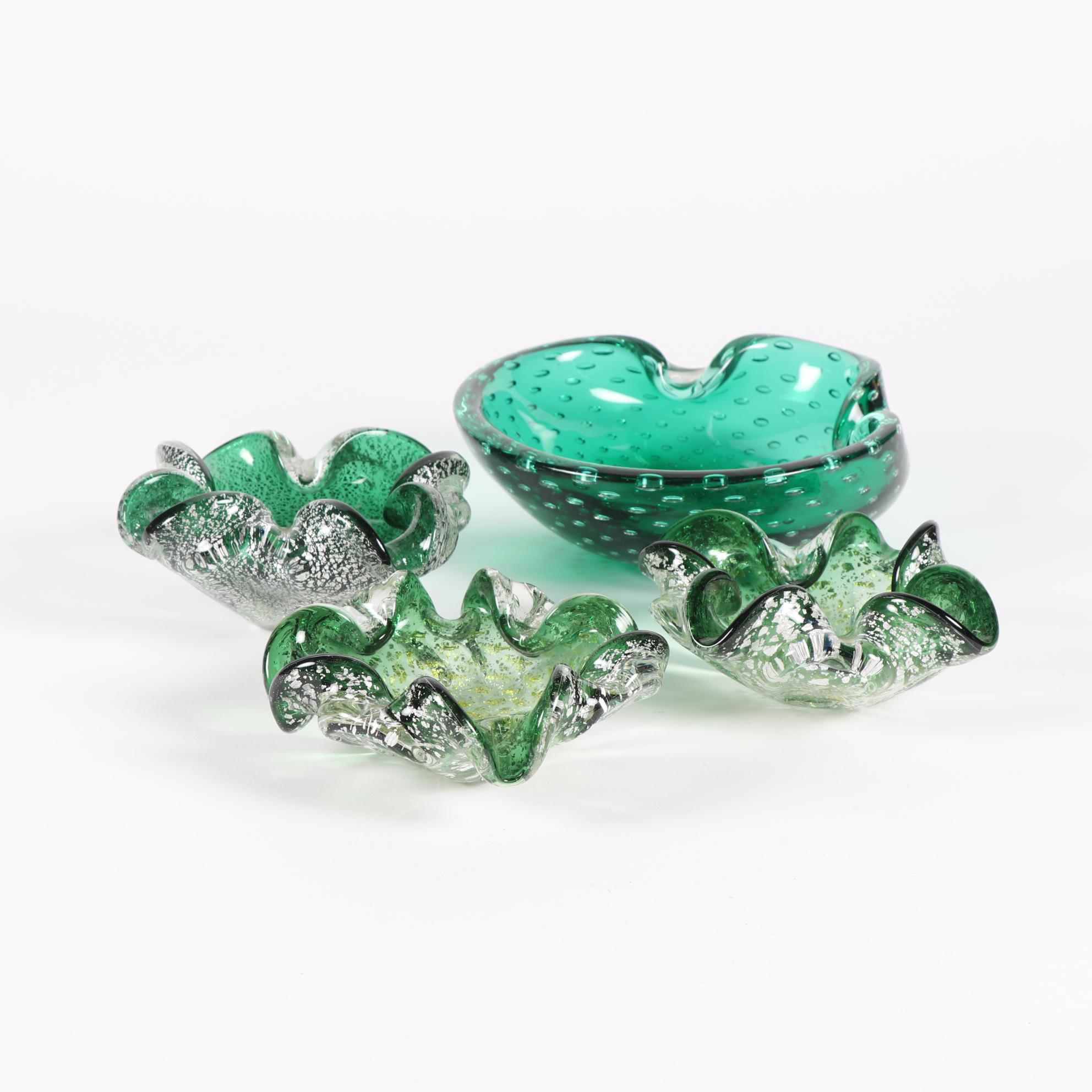 Murano Style Green Art Glass Ash Receivers