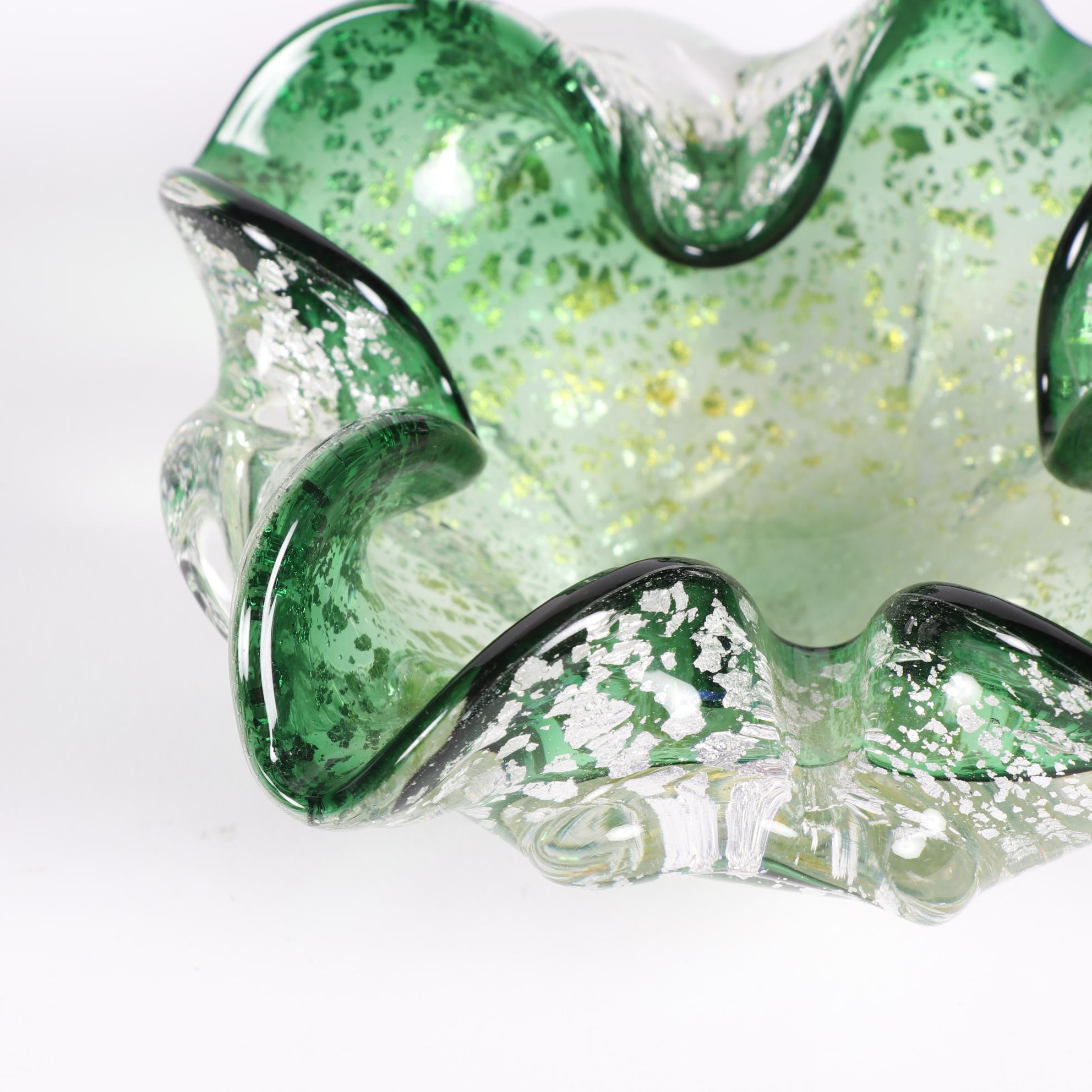 Murano Style Green Art Glass Ash Receivers
