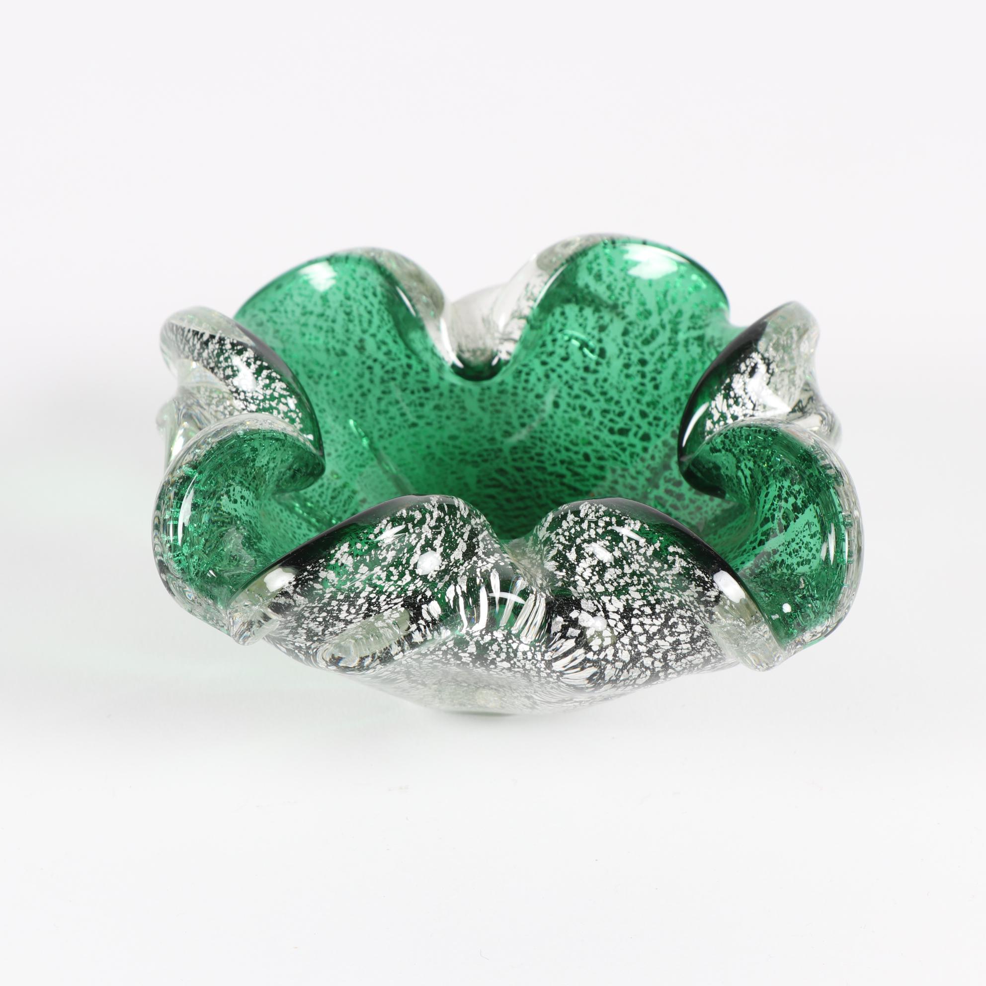 Murano Style Green Art Glass Ash Receivers