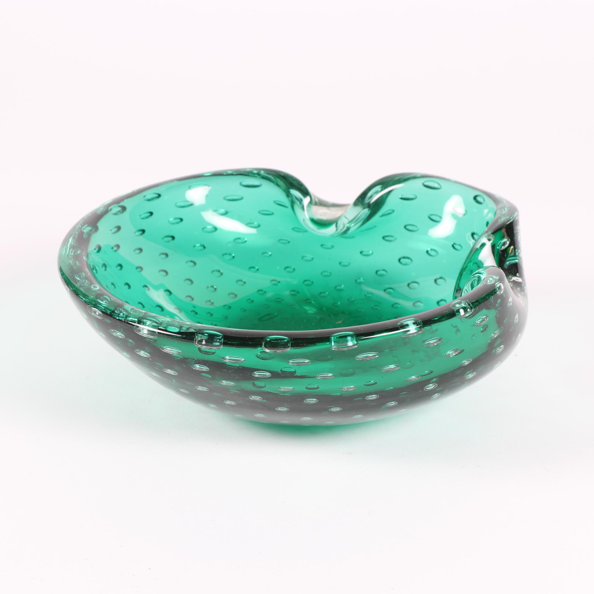 Murano Style Green Art Glass Ash Receivers