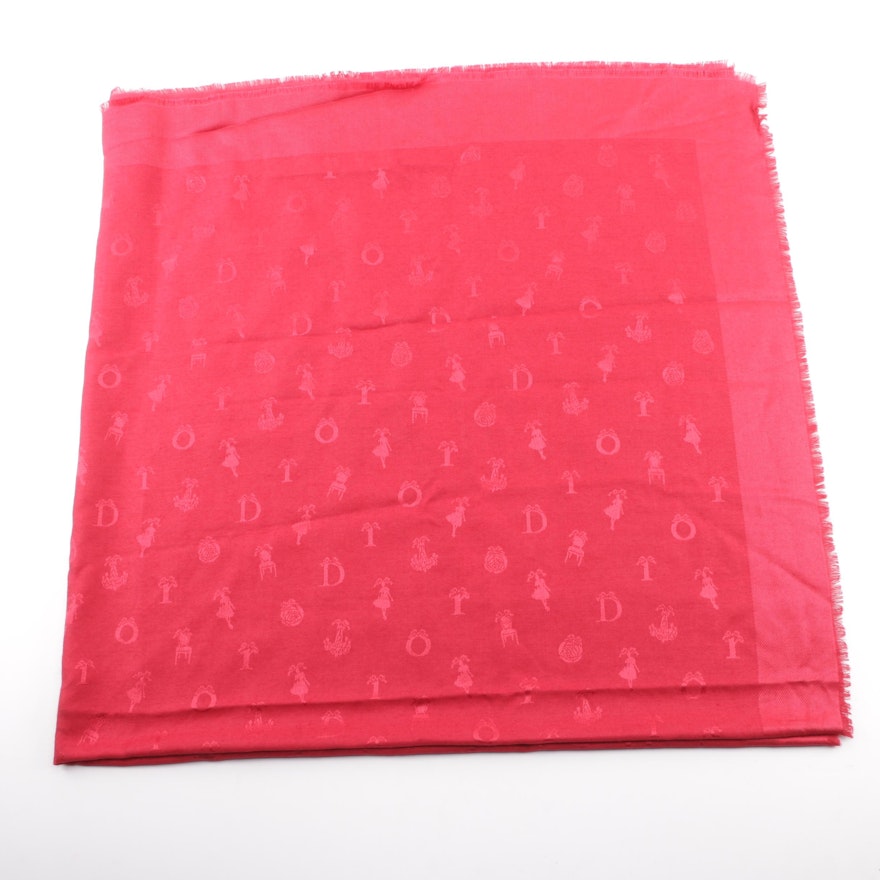 Dior Red Silk and Wool Blend Monogram Scarf