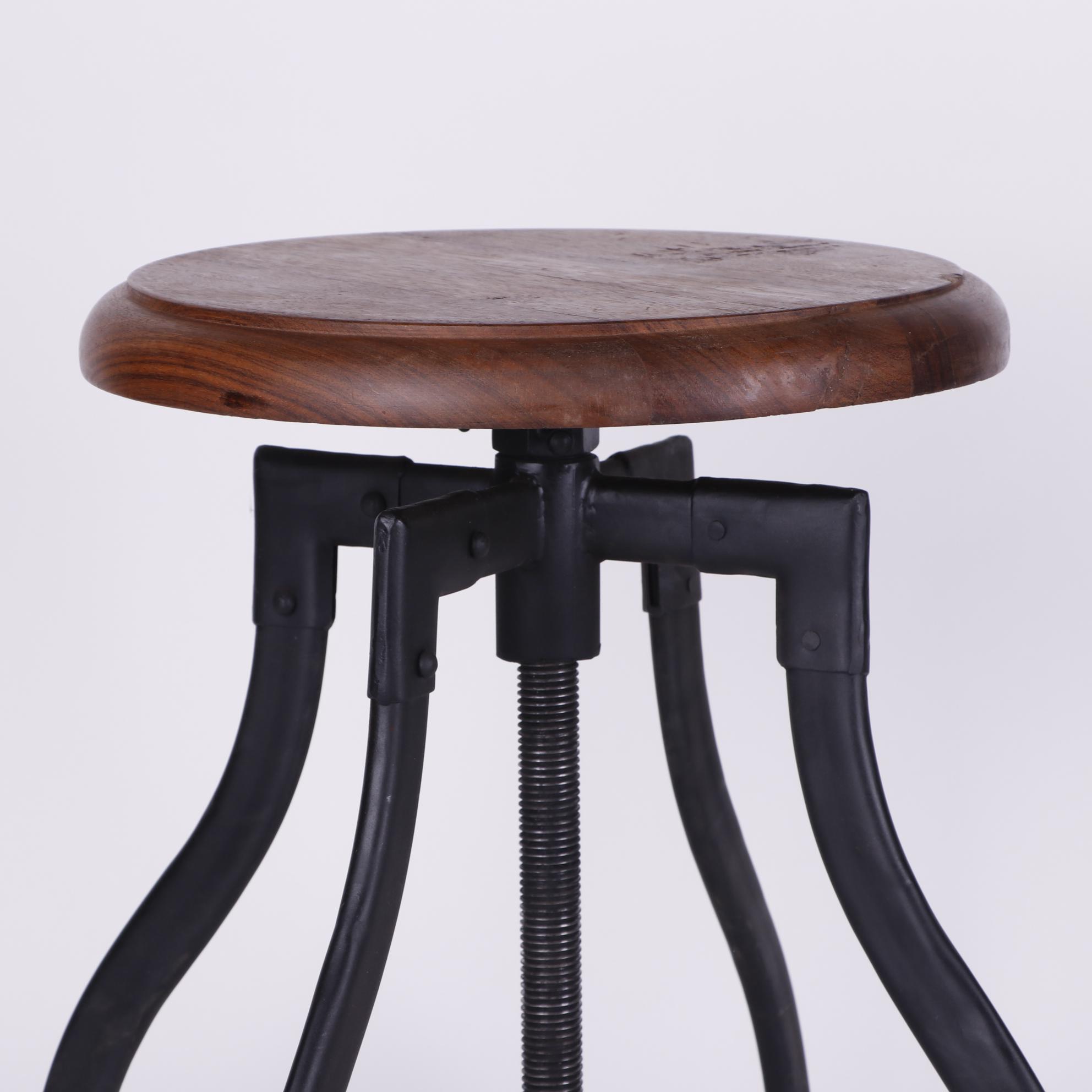 Industrial Style Metal and Wood Stool, 21st Century