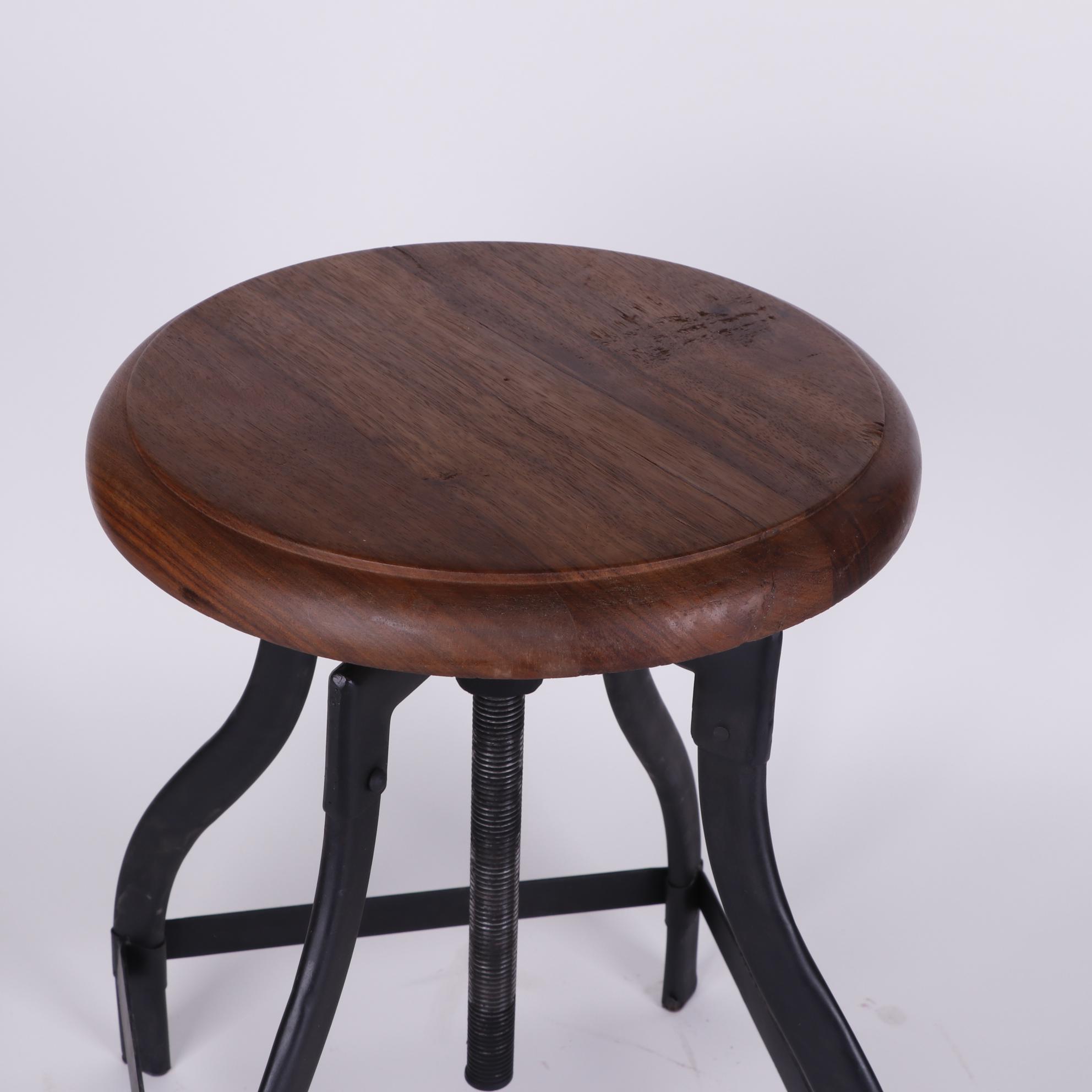 Industrial Style Metal and Wood Stool, 21st Century